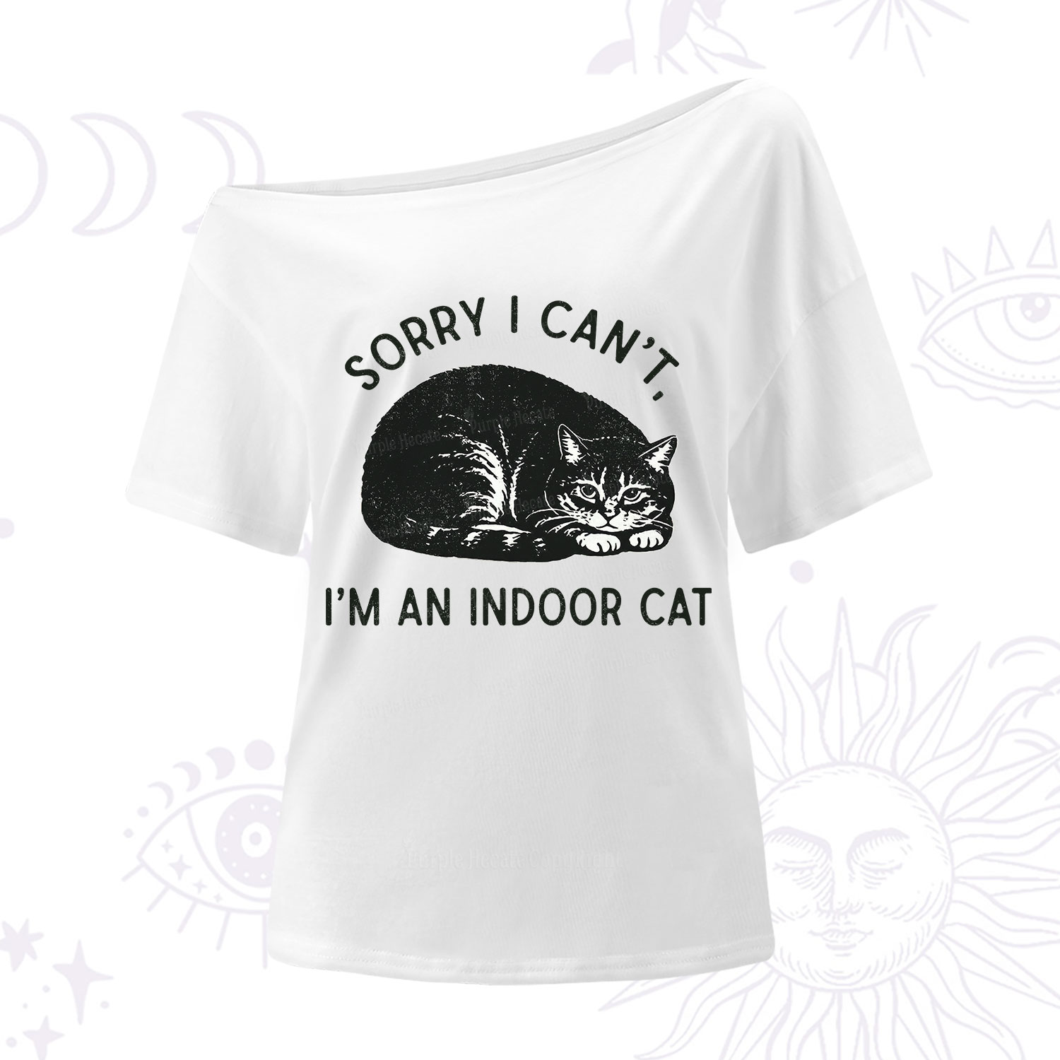 Purplehecate Sorry I Can't I'm an Indoor Cat One Shoulder T-Shirt