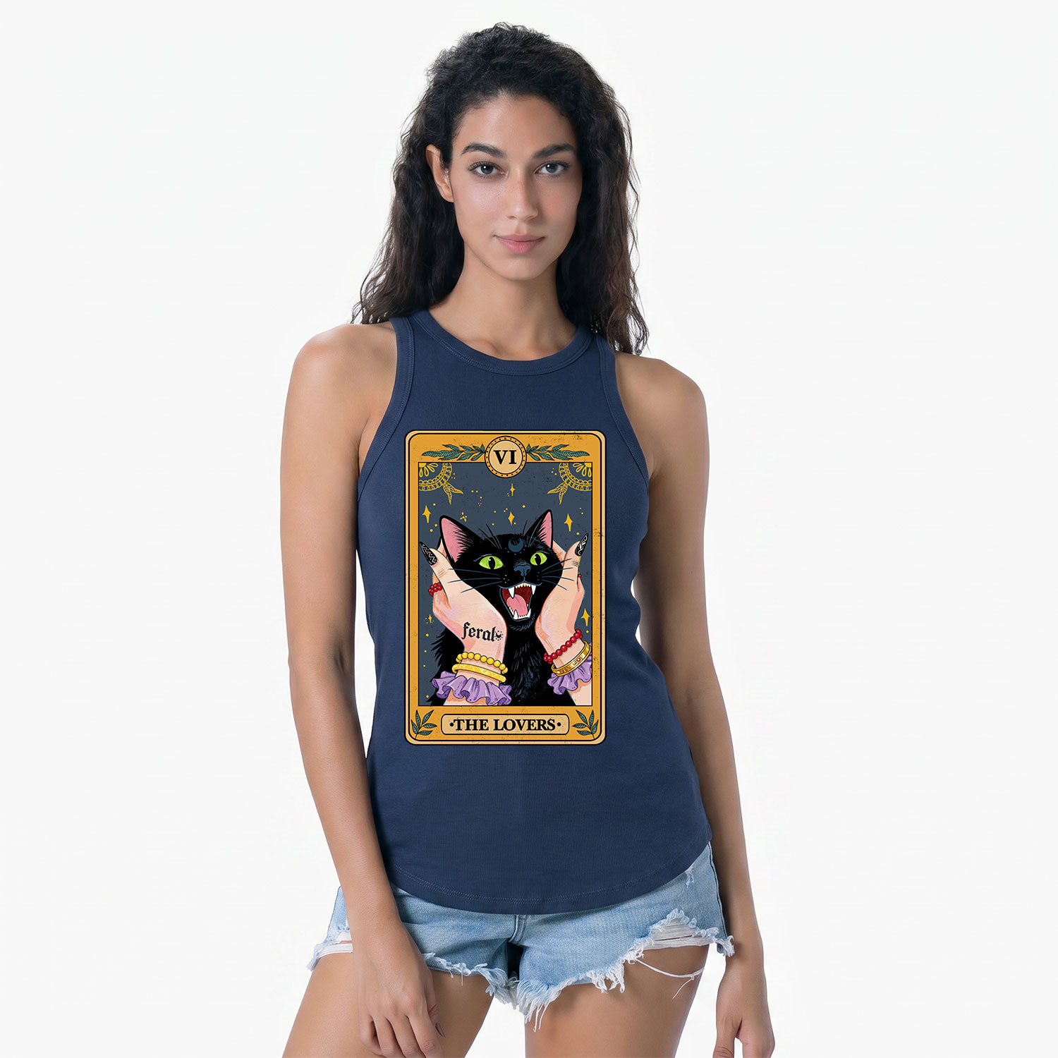 Purplehecate The Lovers Tarot Feral Cat Racerback Tank Top