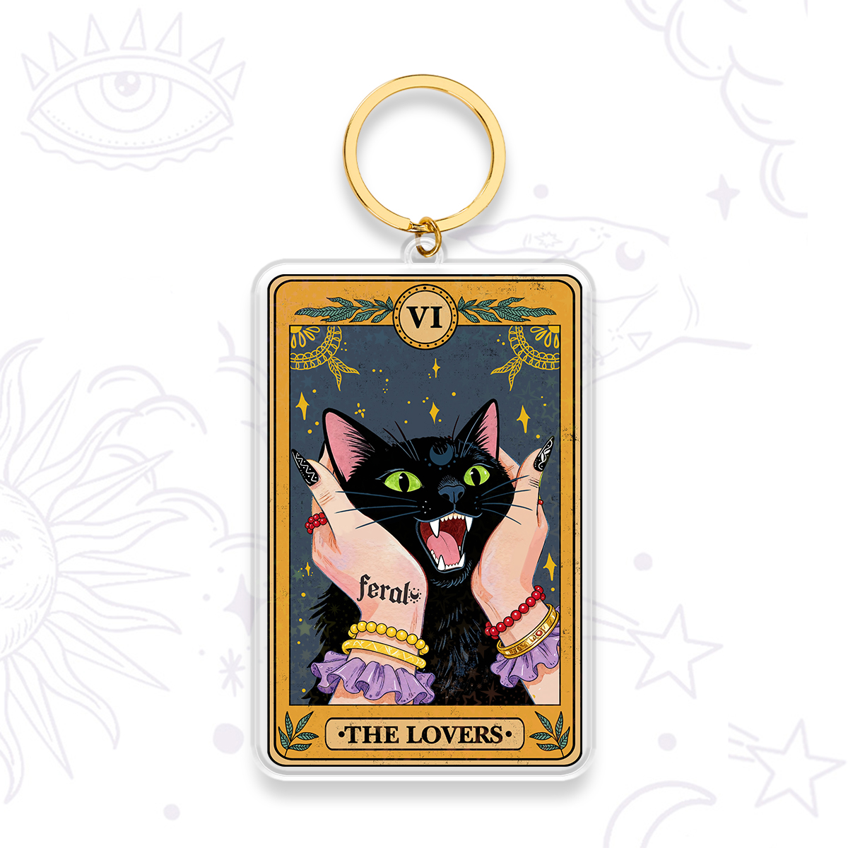 Purplehecate The Lovers Tarot Feral Cat Keychain