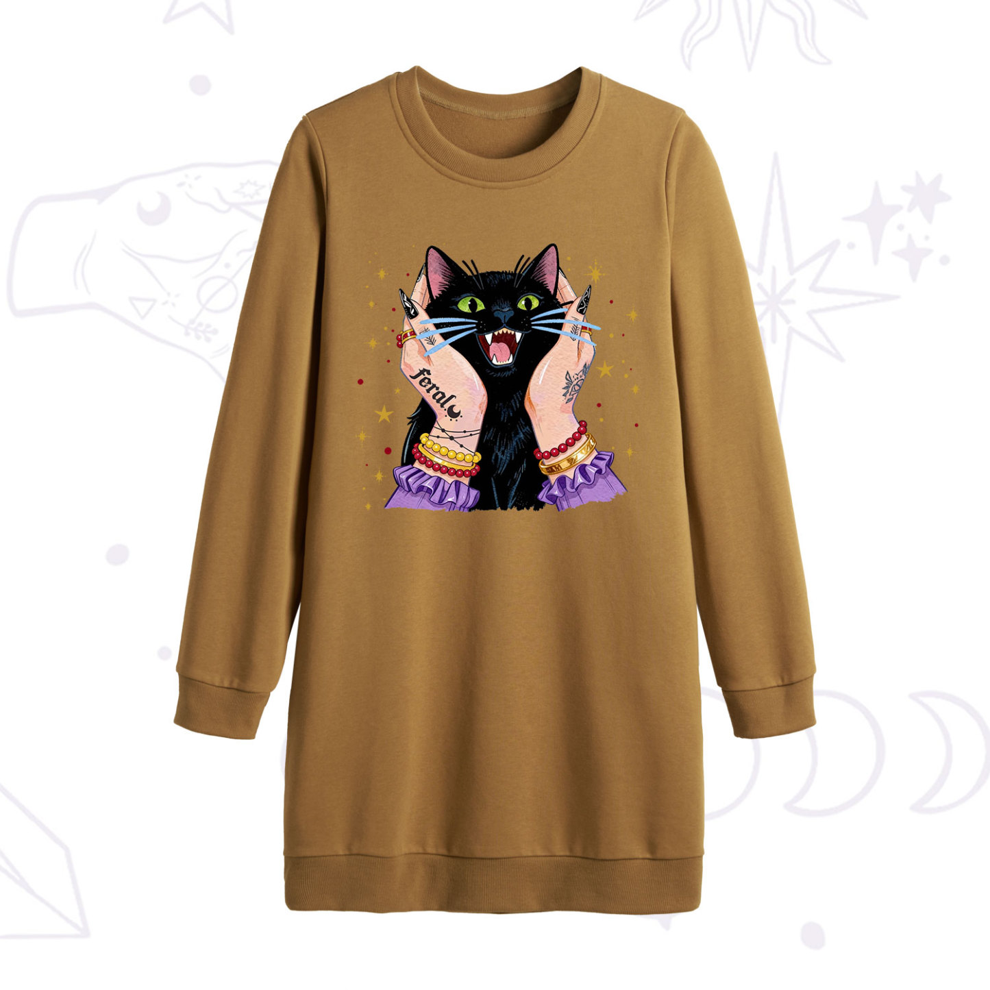 Purplehecate Feral Cat Magic Sweatshirt Dress