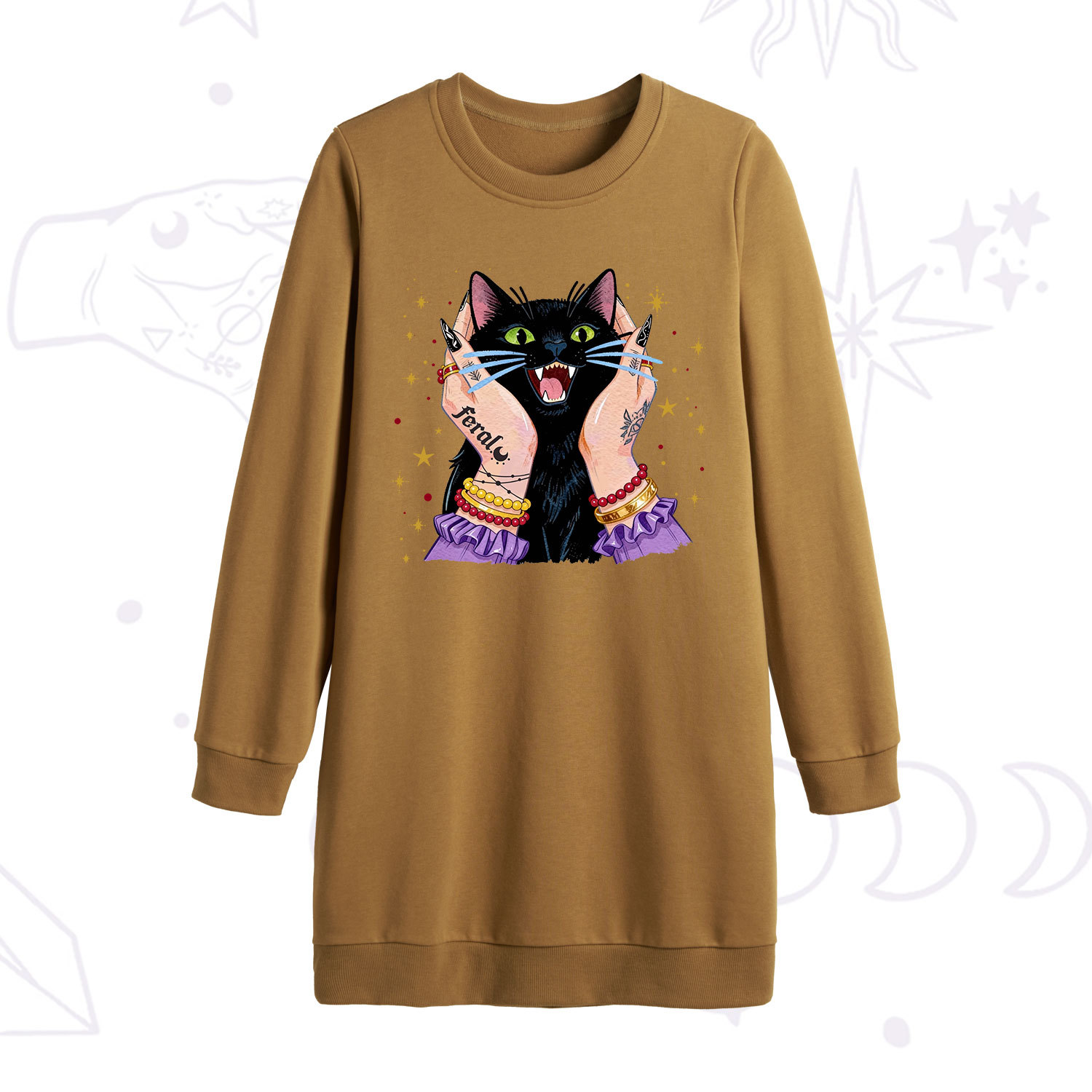 Purplehecate Feral Cat Magic Sweatshirt Dress