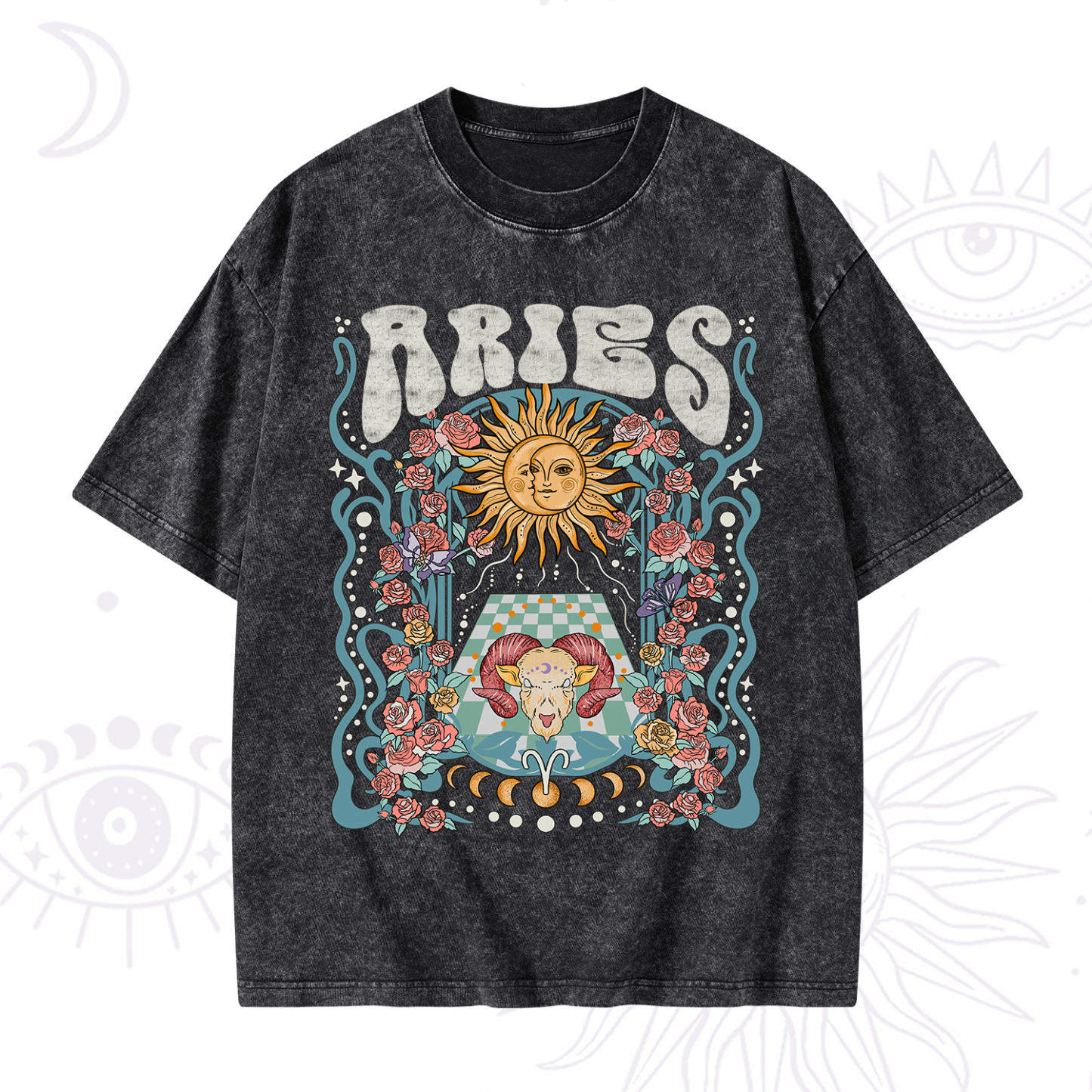 Magic Purplehecate Aries Spirit Zodiac Washed T-Shirt