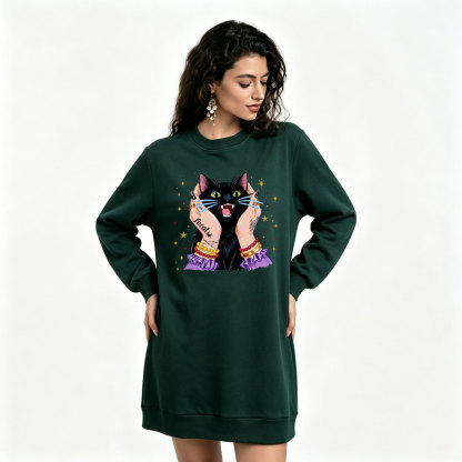 Purplehecate Feral Cat Magic Sweatshirt Dress