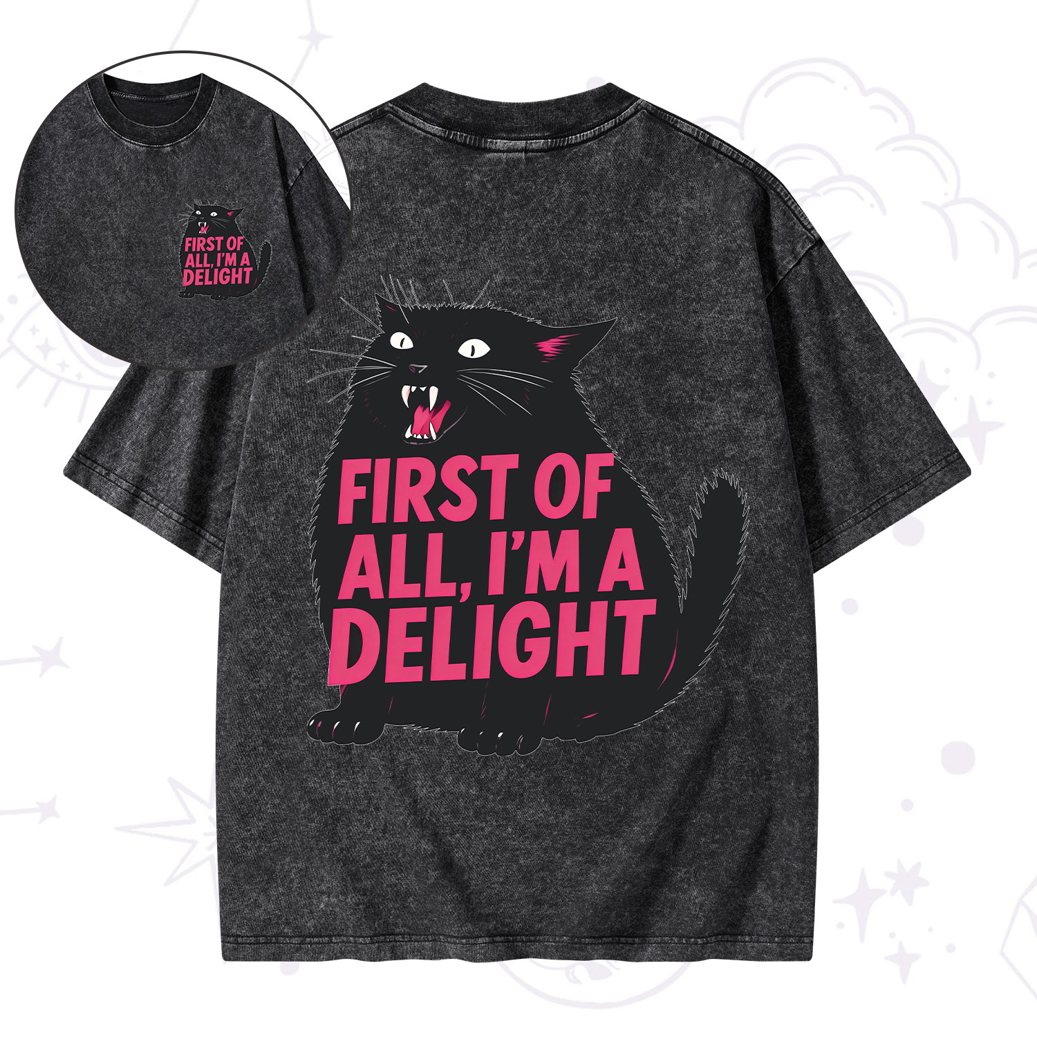 Purplehecate First Of All I'm A Delight Cat Washed T-Shirt