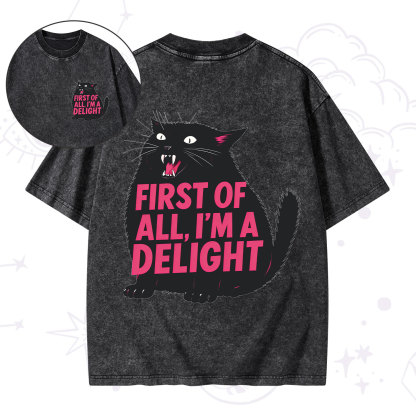 Purplehecate First Of All I'm A Delight Cat Washed T-Shirt