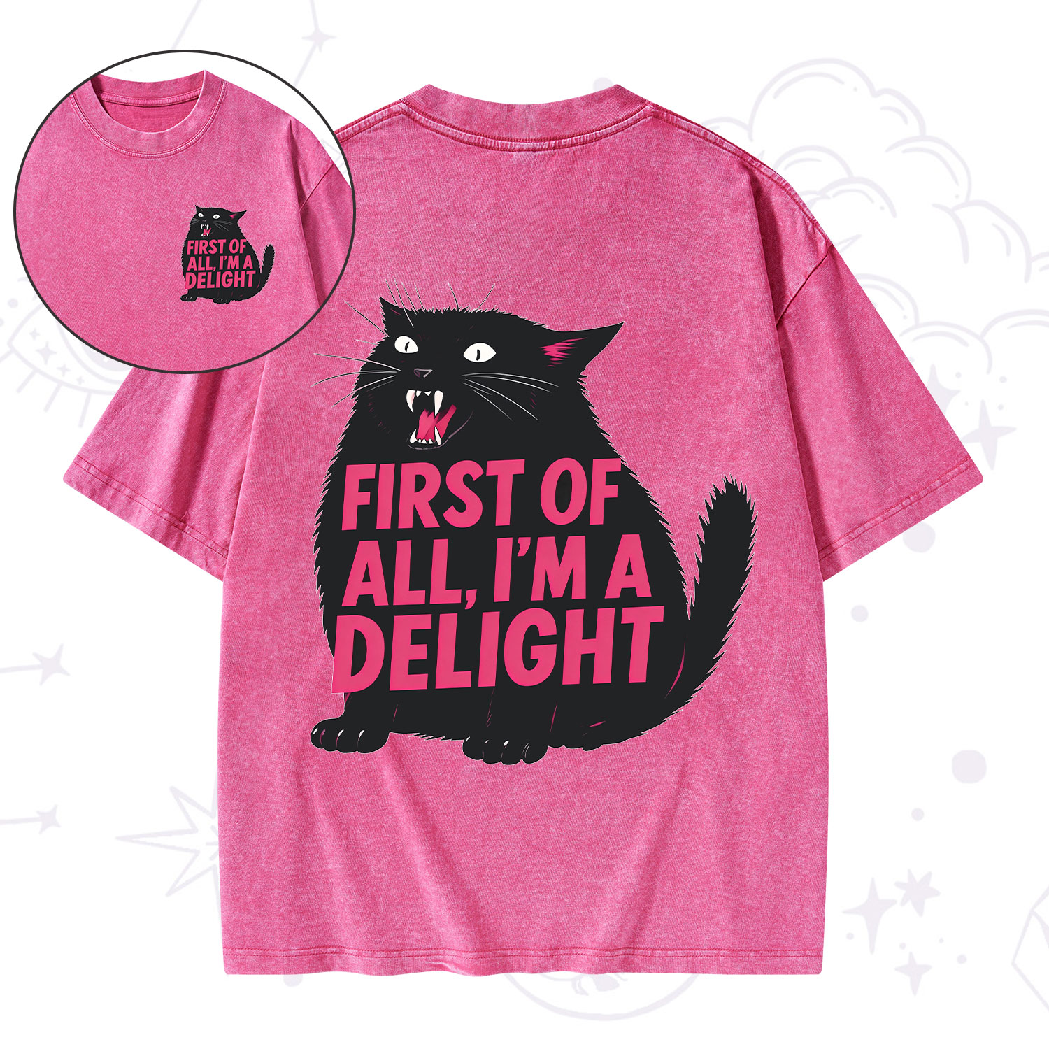 Purplehecate First Of All I'm A Delight Cat Washed T-Shirt