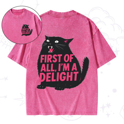 Purplehecate First Of All I'm A Delight Cat Washed T-Shirt