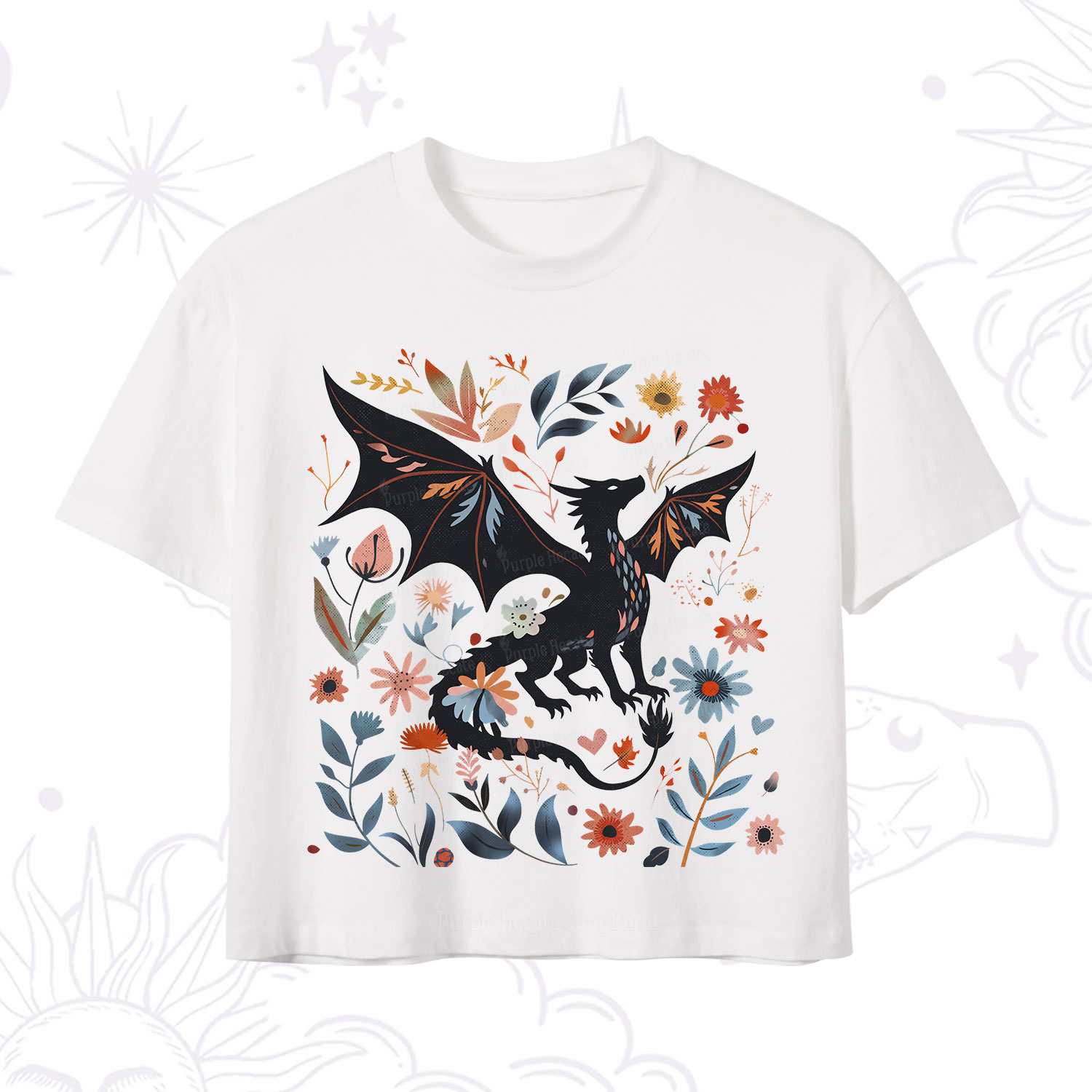 Purplehecate Vintage Fantasy Wyvern Bookish Crop T-Shirt