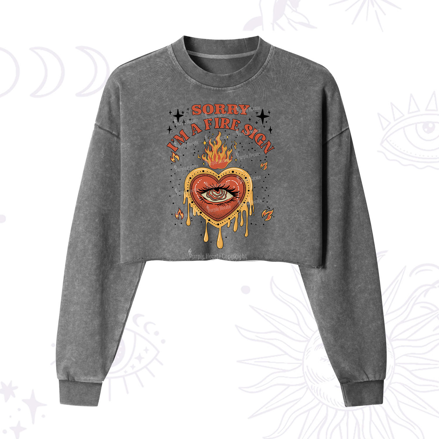 Purplehecate Sorry I'm A Fire Sign Cropped Washed Sweatshirt