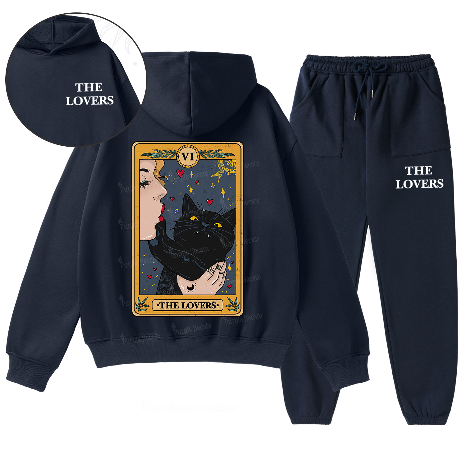 Purplehecate The Lovers Cat Tarot Fleece Hoodie Suit