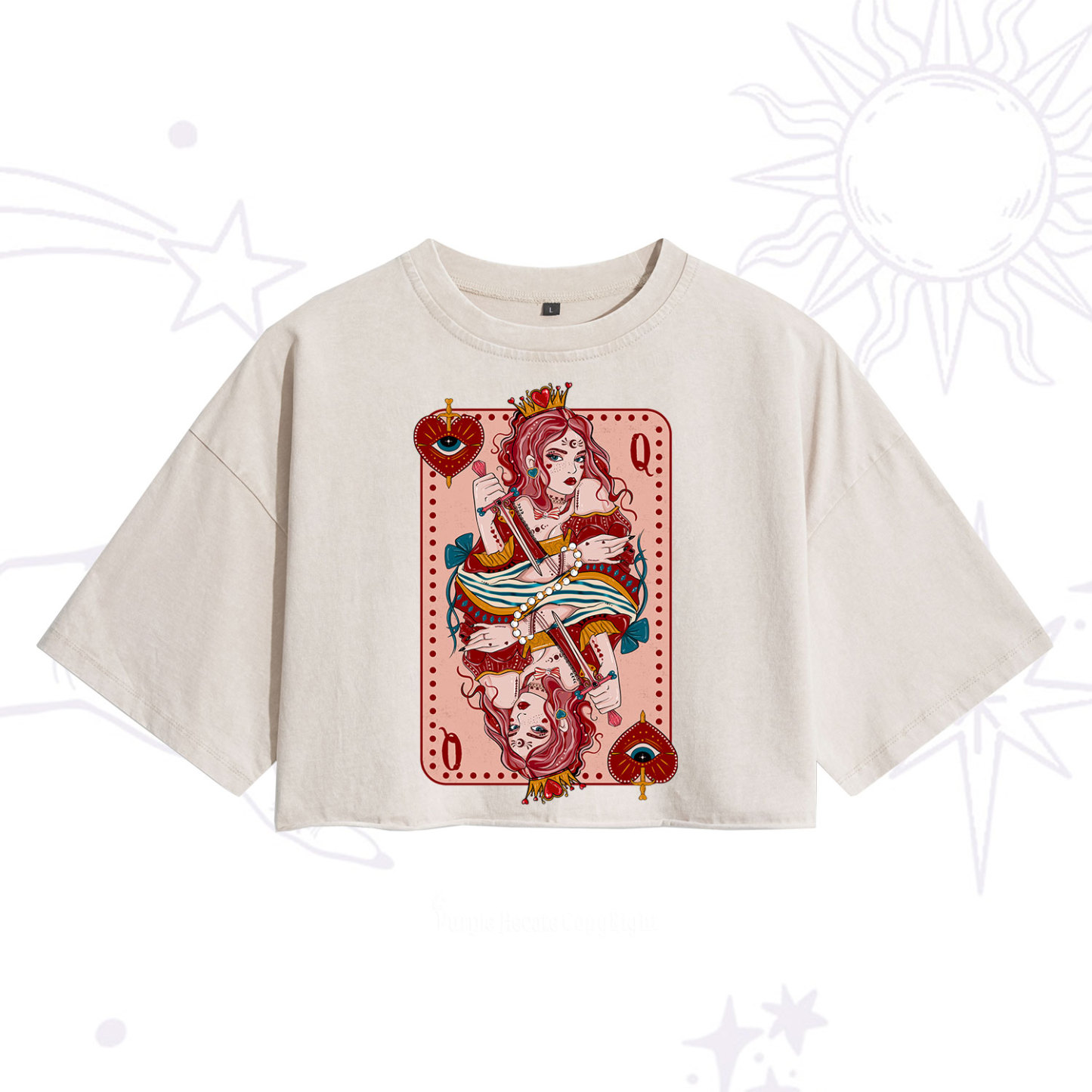 Purplehecate Queen of Hearts Washed Cropped T-Shirt