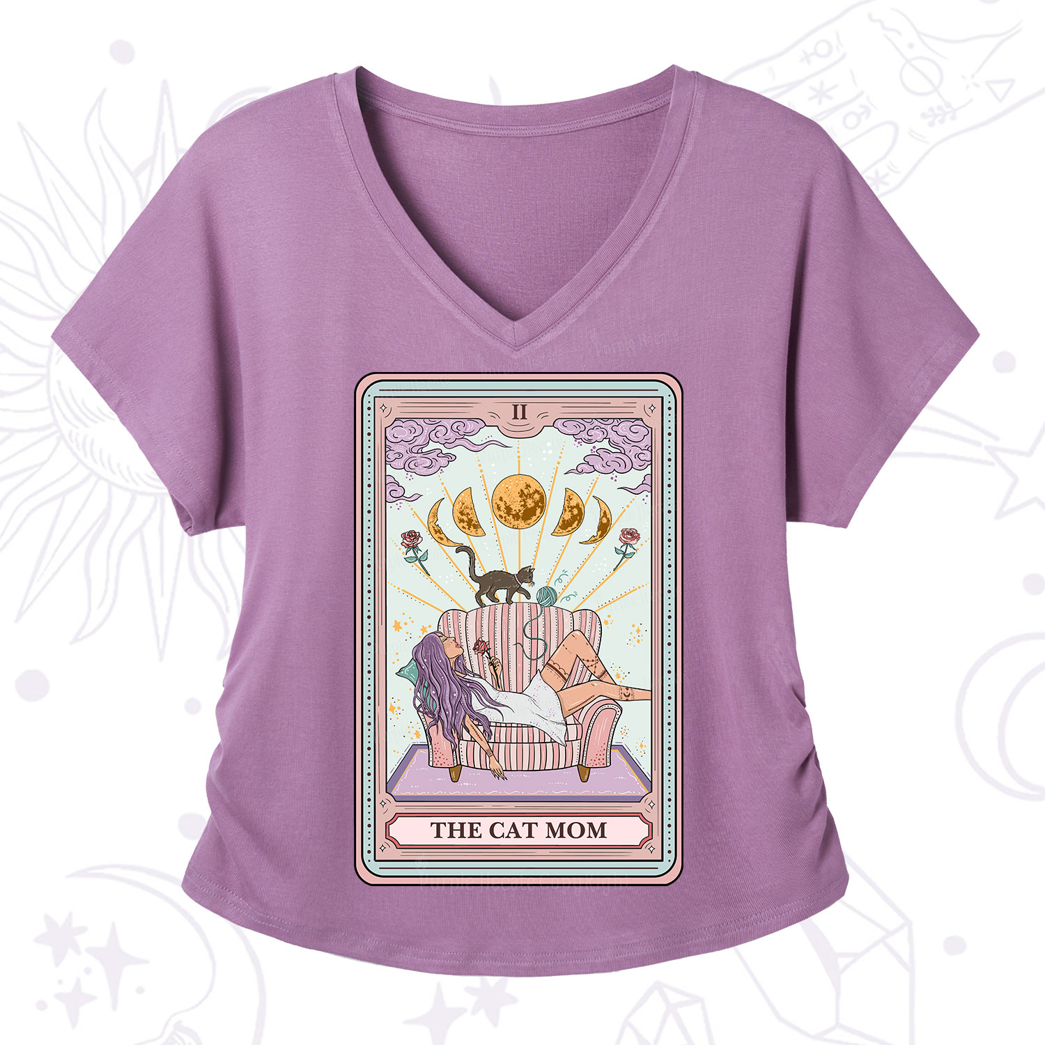 Purplehecate The Cat Mom Tarot V-Neck T-Shirt