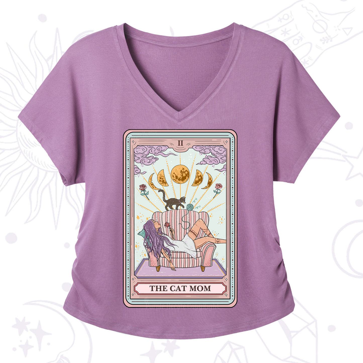 Purplehecate The Cat Mom Tarot V-Neck T-Shirt