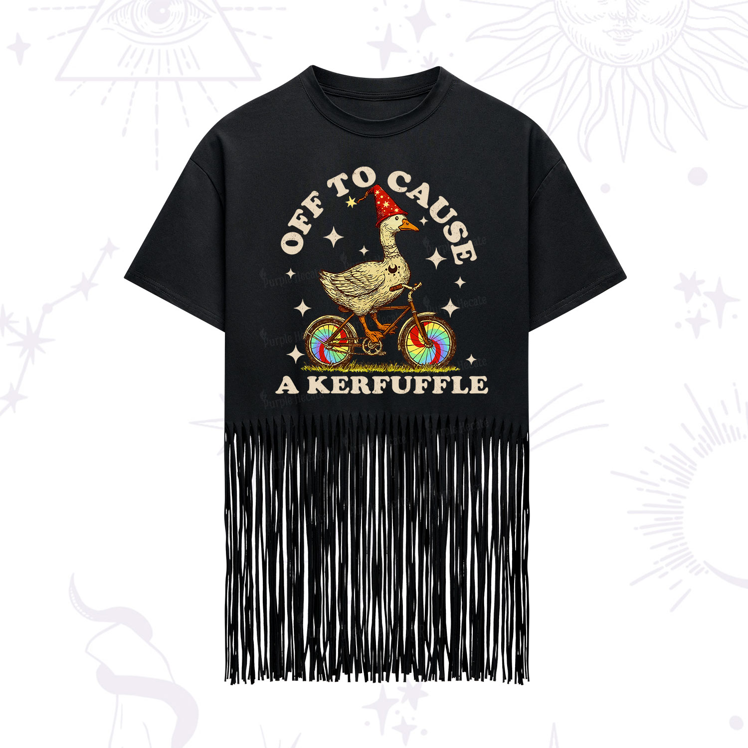 Purplehecate Off to Cause a Kerfuffle Goose Fringe Hem T-Shirt