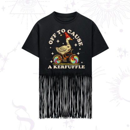 Purplehecate Off to Cause a Kerfuffle Goose Fringe Hem T-Shirt