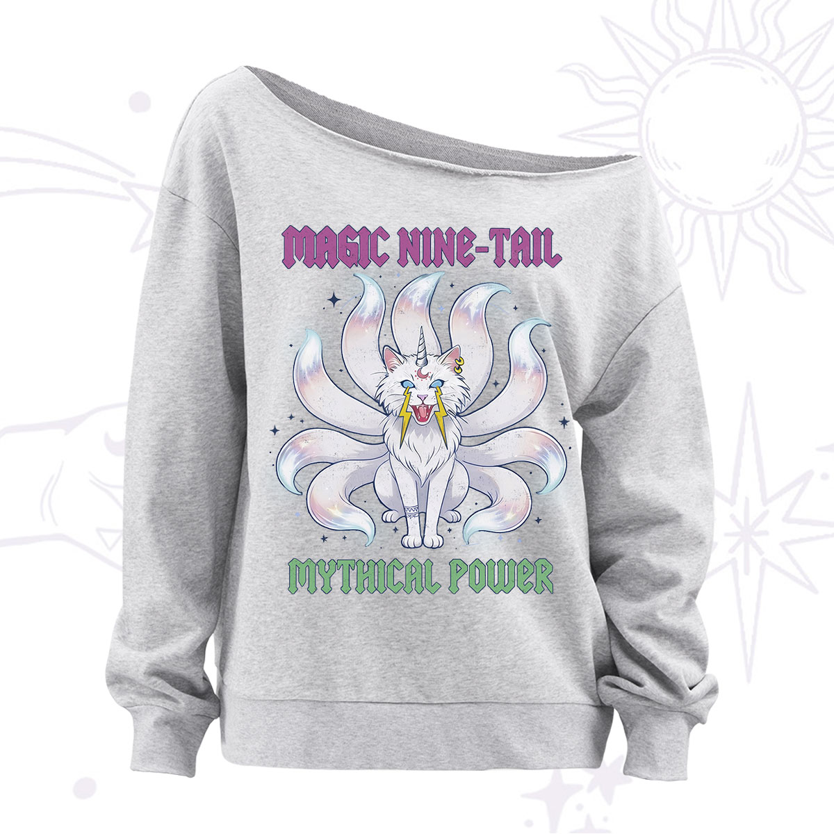Purplehecate Magic Nine Tail Cat Off The Shoulder Sweatshirt