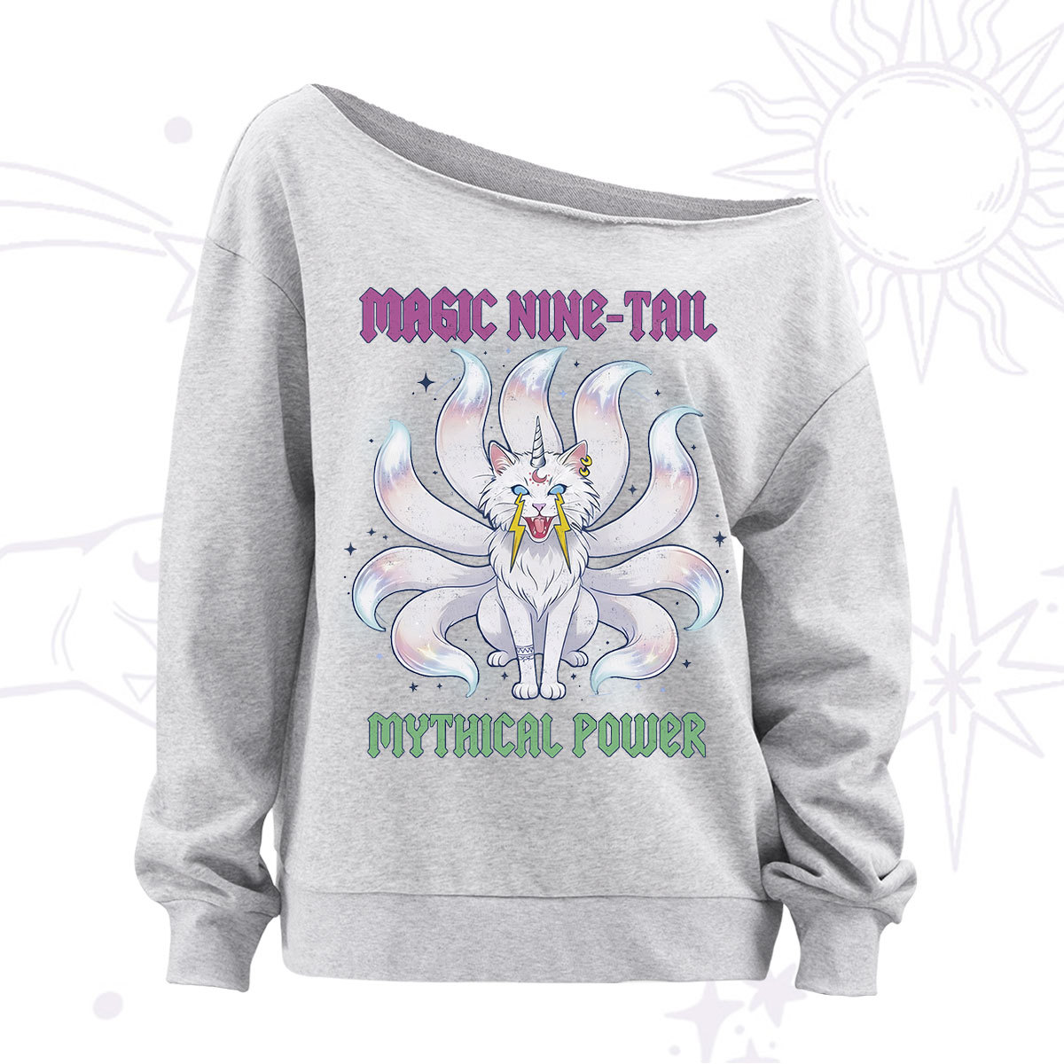 Purplehecate Magic Nine Tail Cat Off The Shoulder Sweatshirt