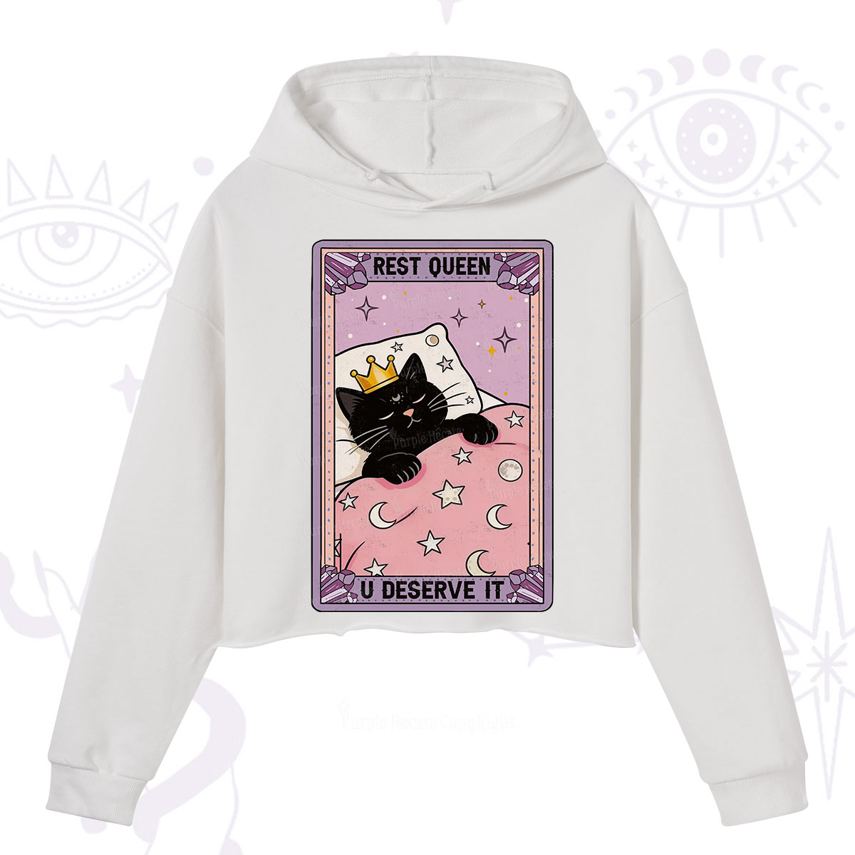 Purplehecate The Rest Queen Cat Tarot Crop Hoodie