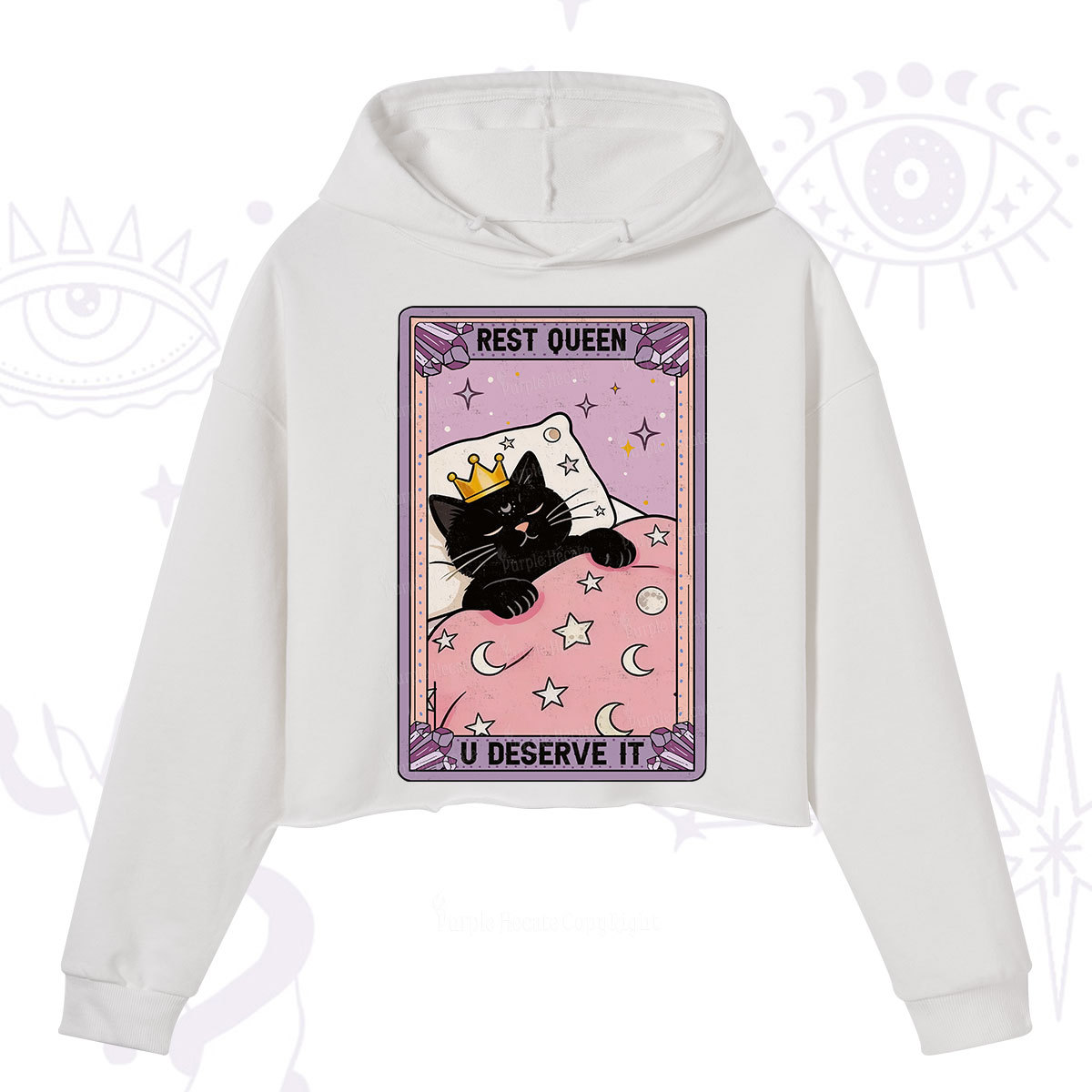 Purplehecate The Rest Queen Cat Tarot Crop Hoodie