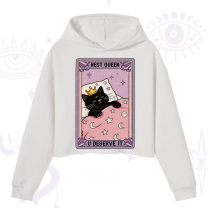 Purplehecate The Rest Queen Cat Tarot Crop Hoodie