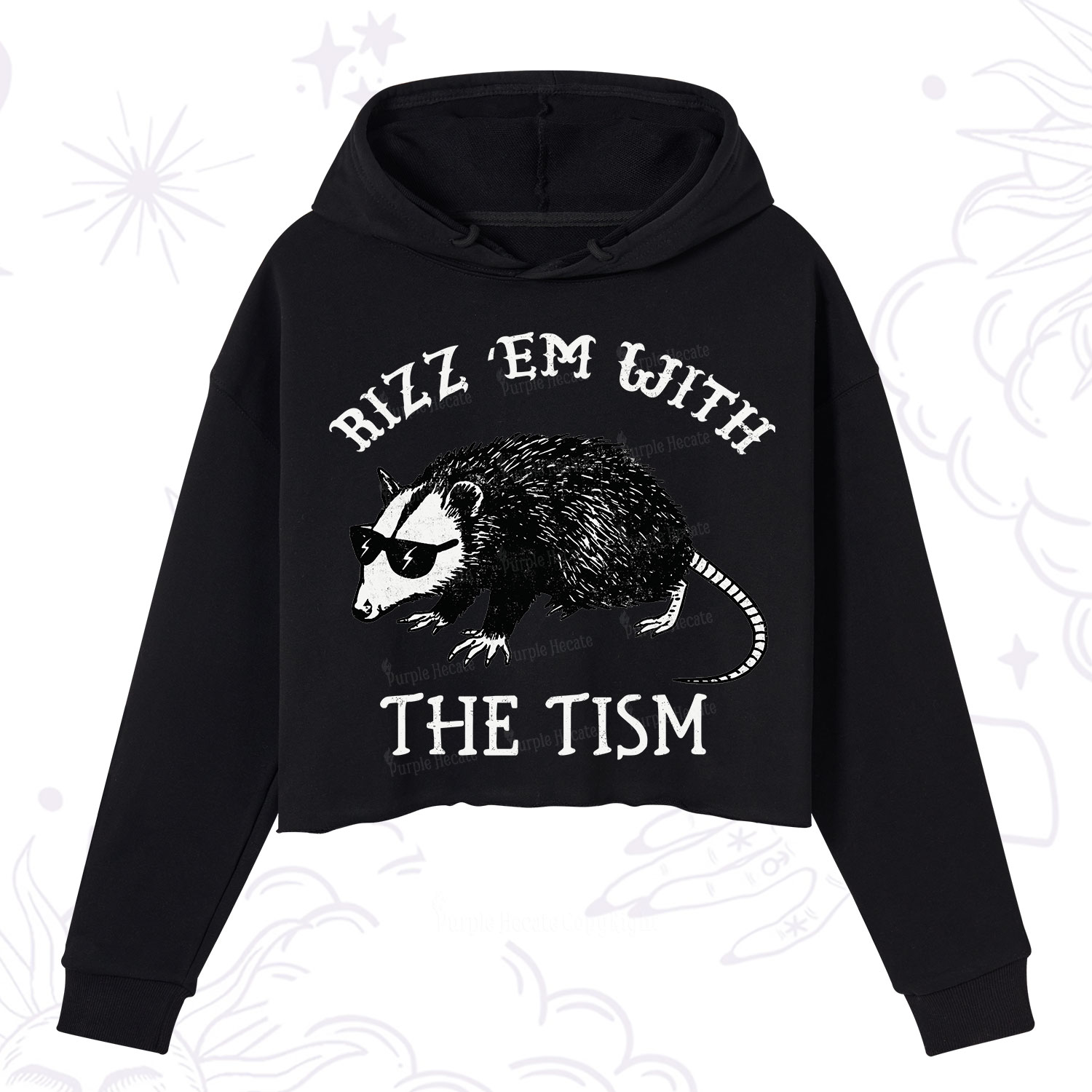 Purplehecate Rizz Em With The Tism Opossum Crop Hoodie