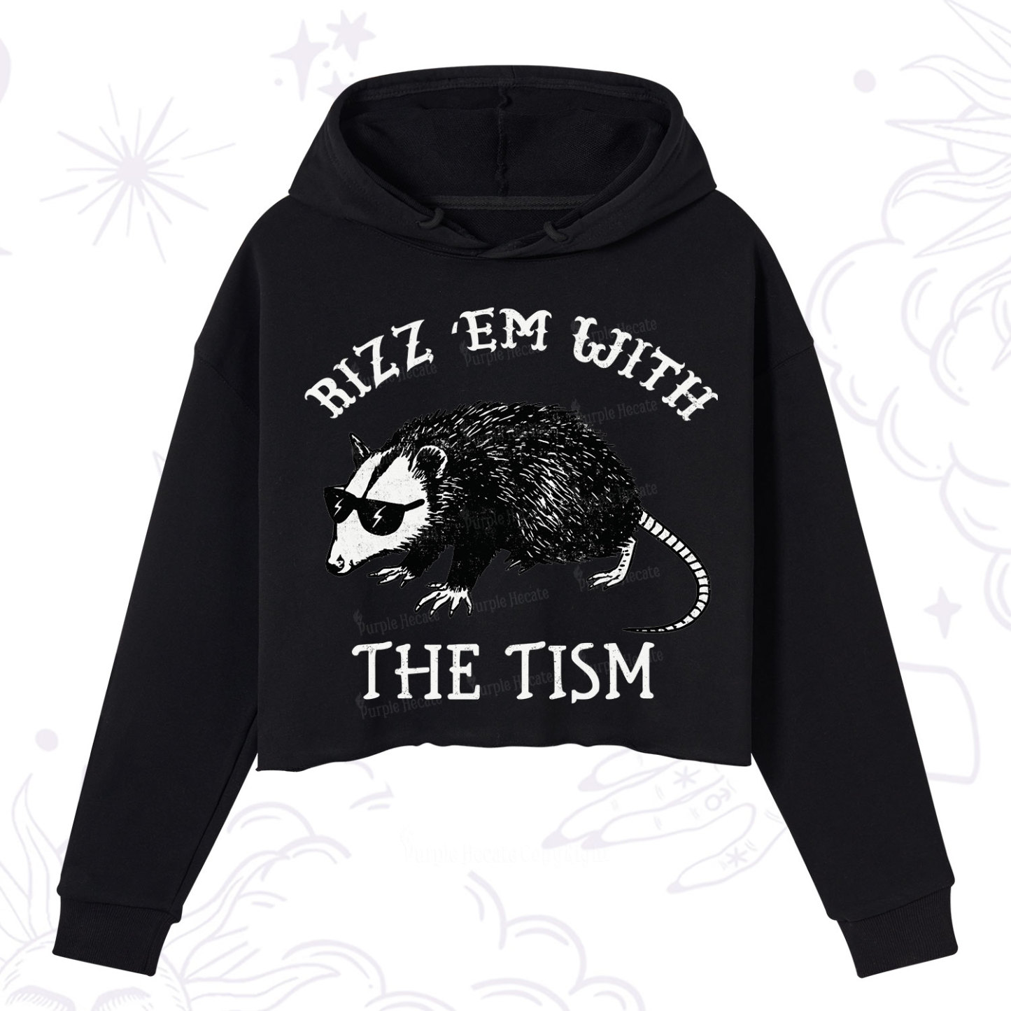 Purplehecate Rizz Em With The Tism Opossum Crop Hoodie