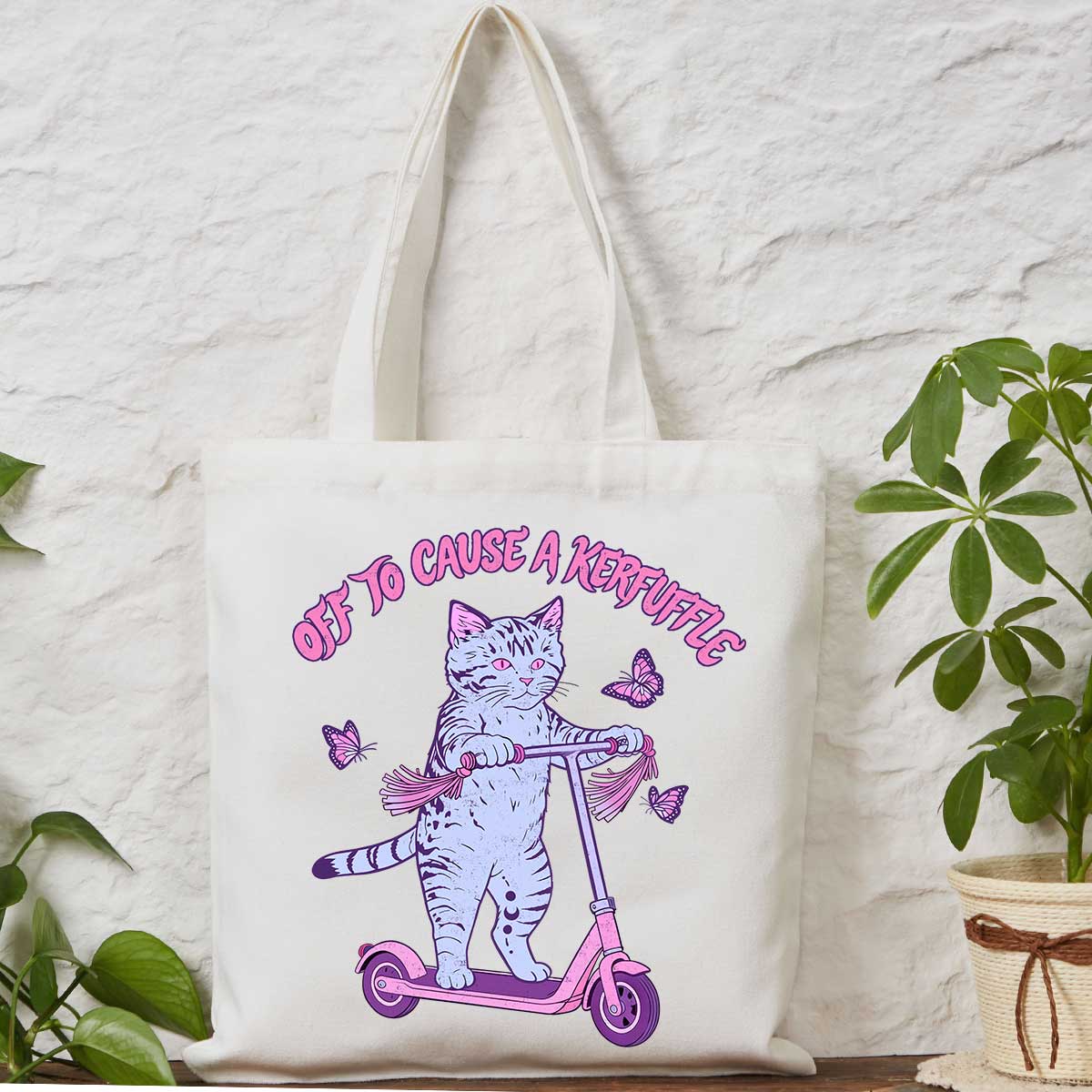Purplehecate Off To Cause A Kerfuffle Cat Tote Bag