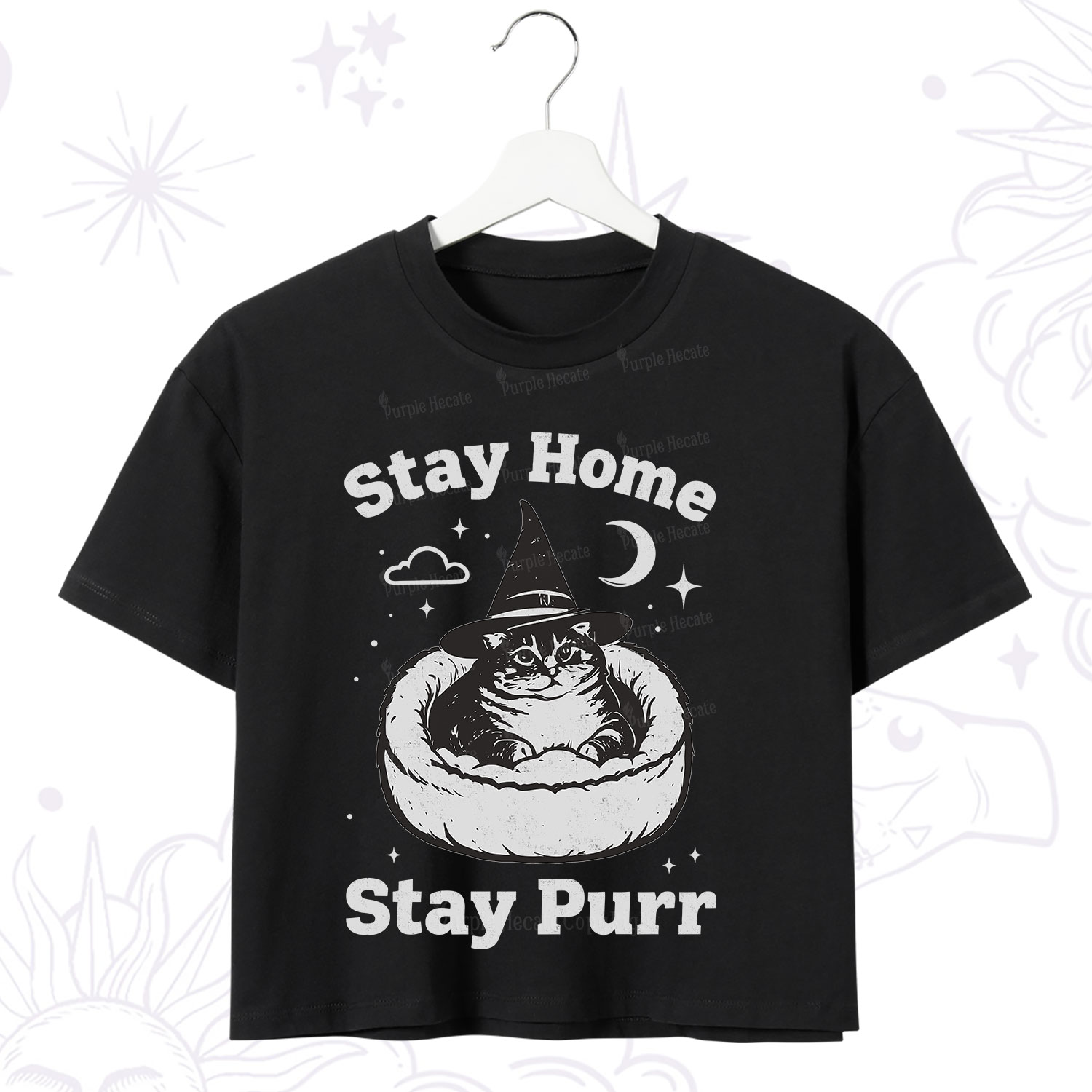 Purplehecate Stay Home Stay Purr Witch Cat Crop T-Shirt