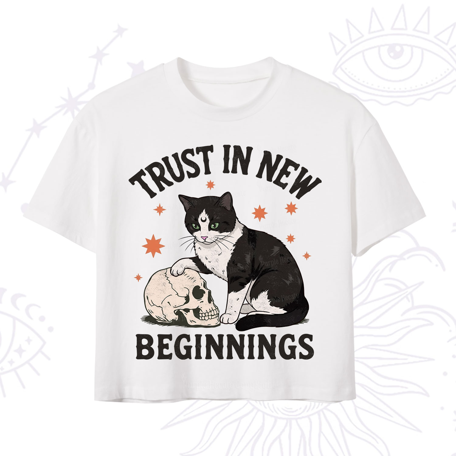 Purplehecate Trust In New Beginnings Cat Crop T-Shirt
