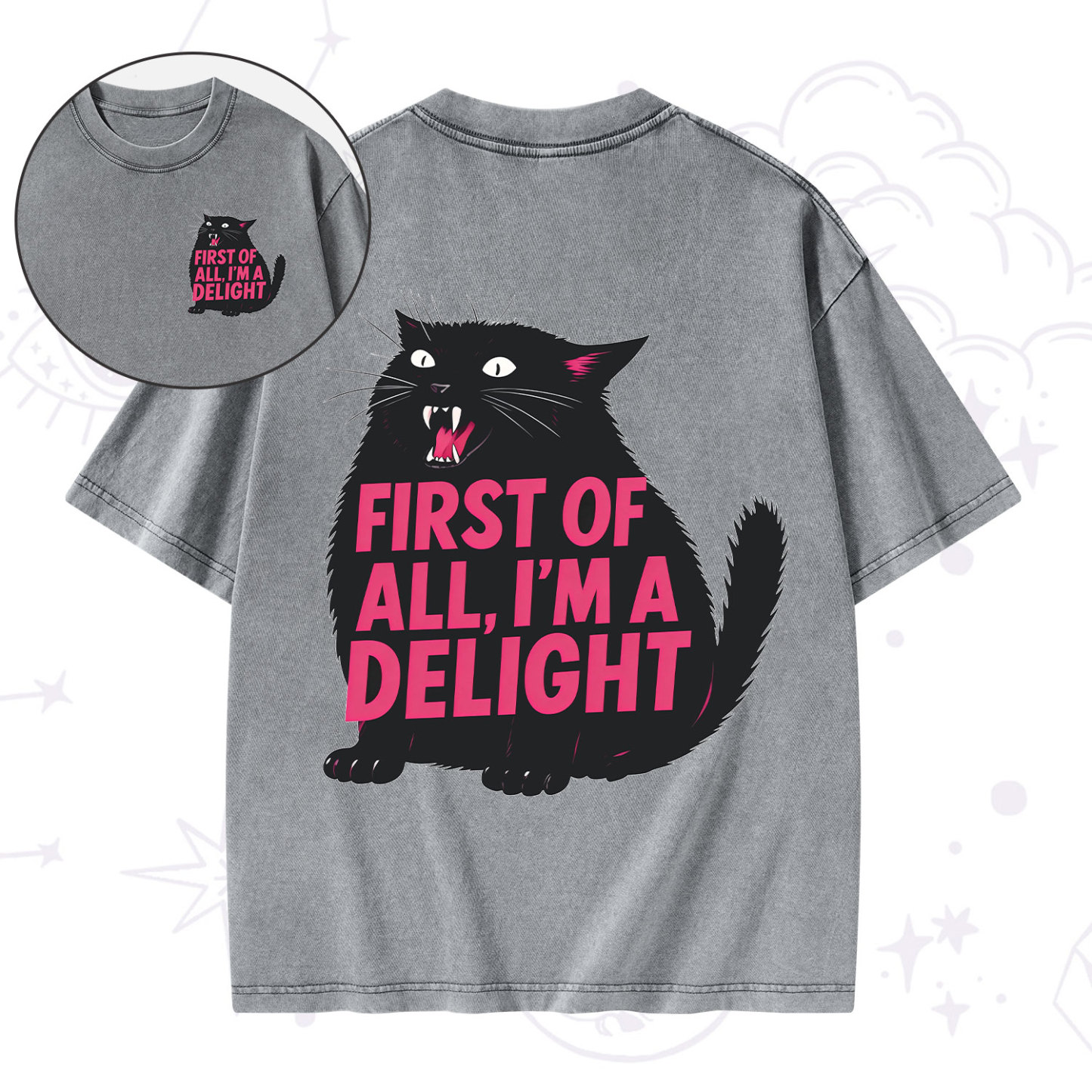 Purplehecate First Of All I'm A Delight Cat Washed T-Shirt