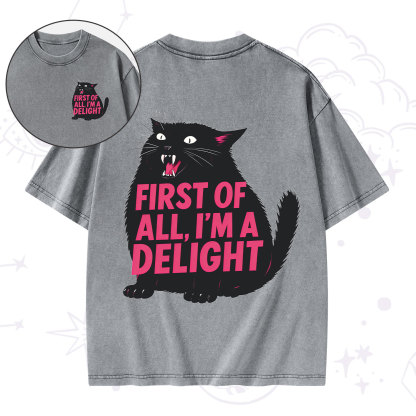 Purplehecate First Of All I'm A Delight Cat Washed T-Shirt