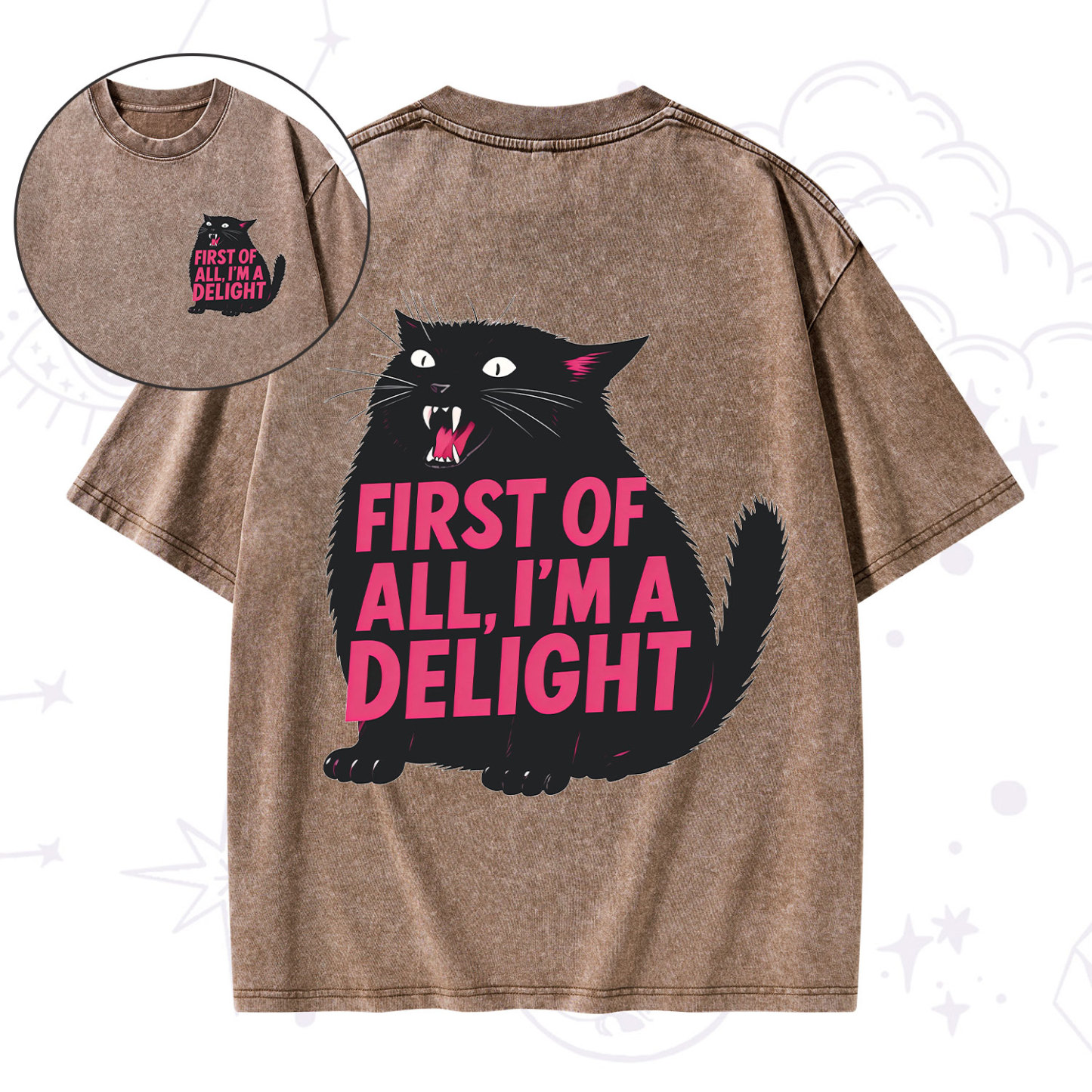 Purplehecate First Of All I'm A Delight Cat Washed T-Shirt