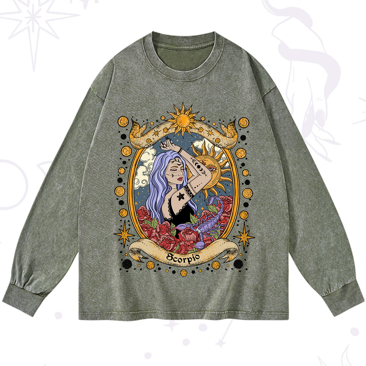 Purplehecate Scorpio Radiance Zodiac Washed Long Sleeve Shirt
