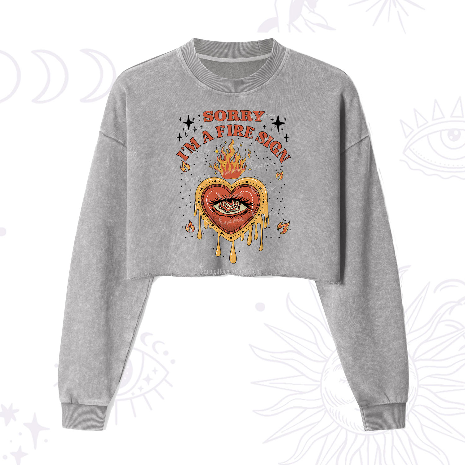Purplehecate Sorry I'm A Fire Sign Cropped Washed Sweatshirt