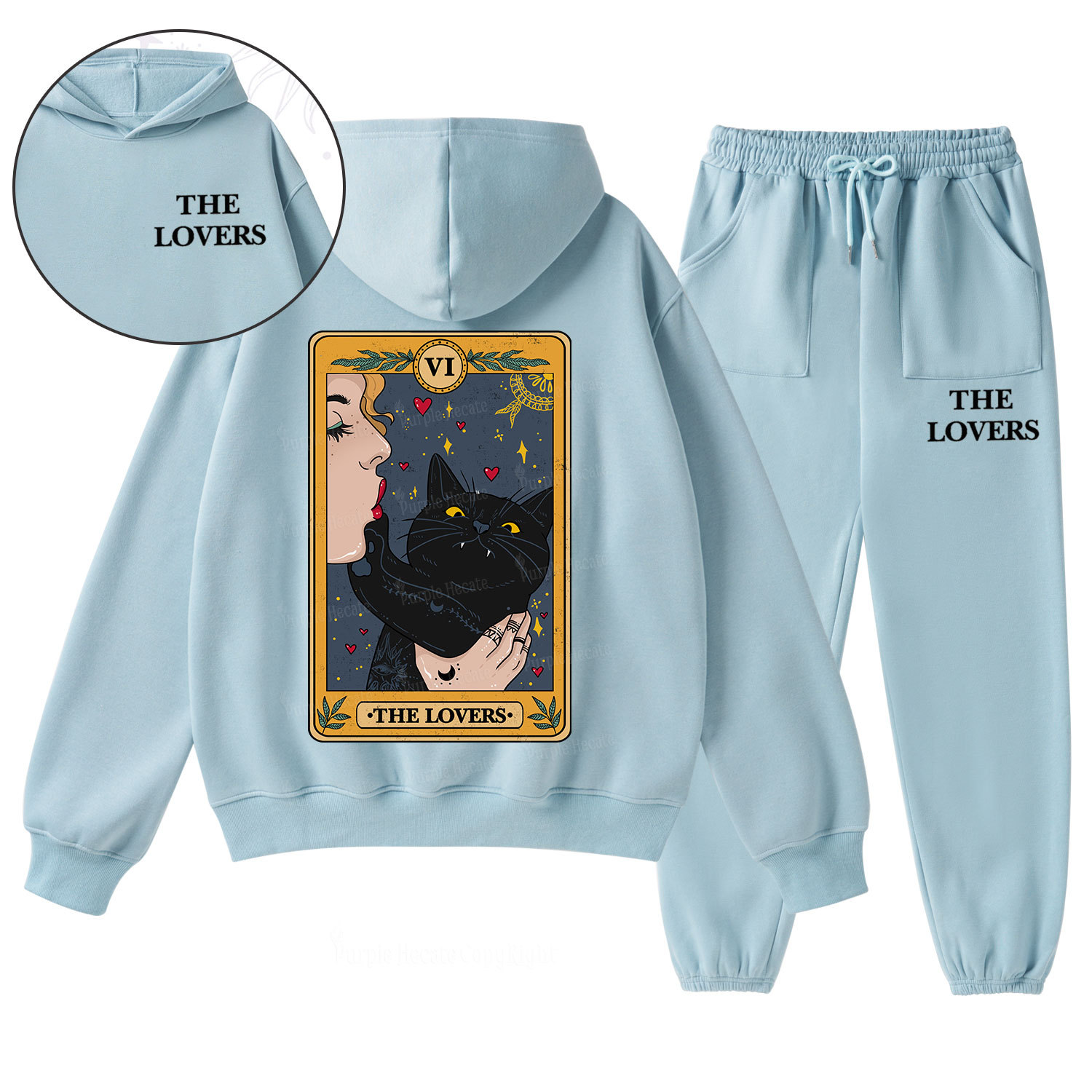 Purplehecate The Lovers Cat Tarot Fleece Hoodie Suit