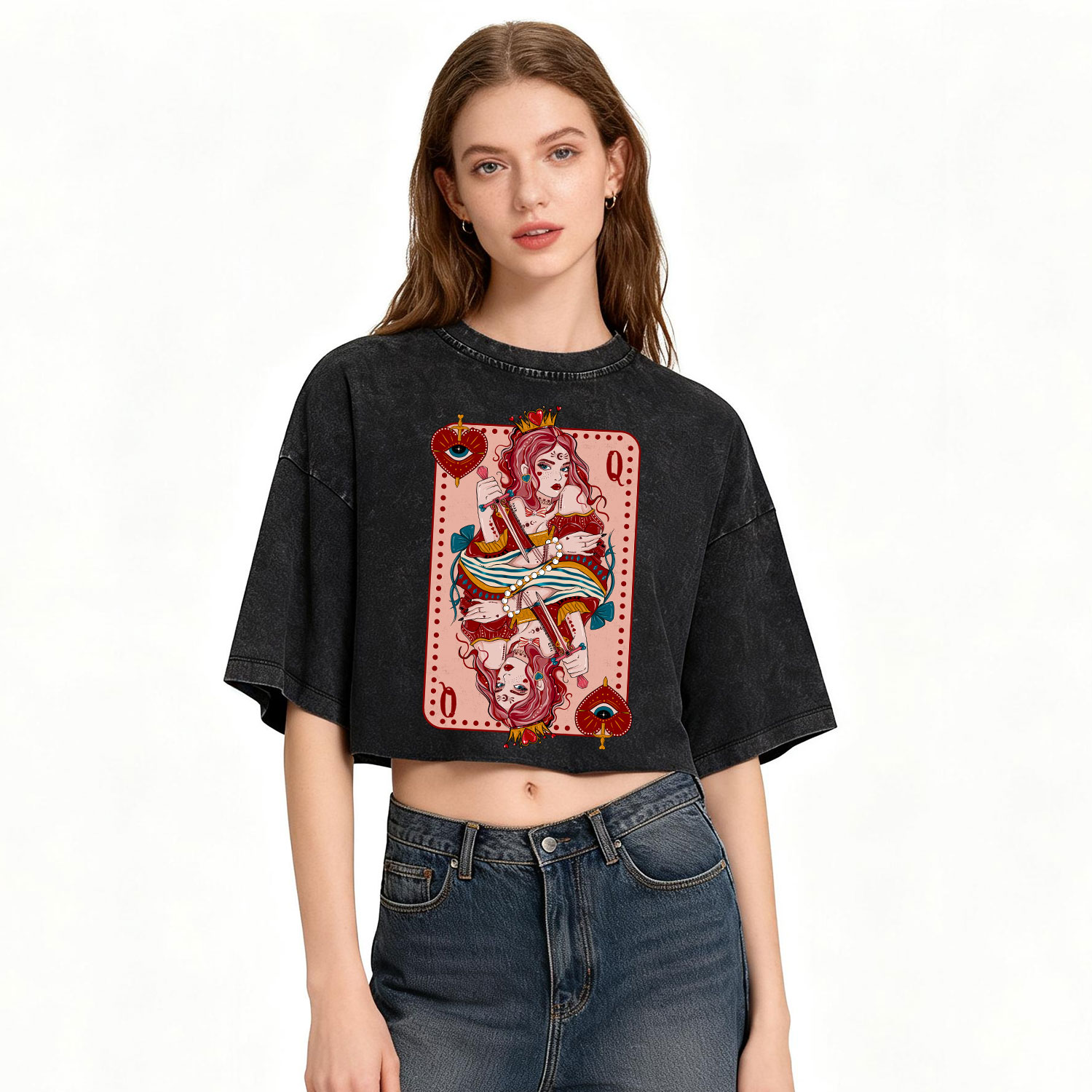 Purplehecate Queen of Hearts Washed Cropped T-Shirt