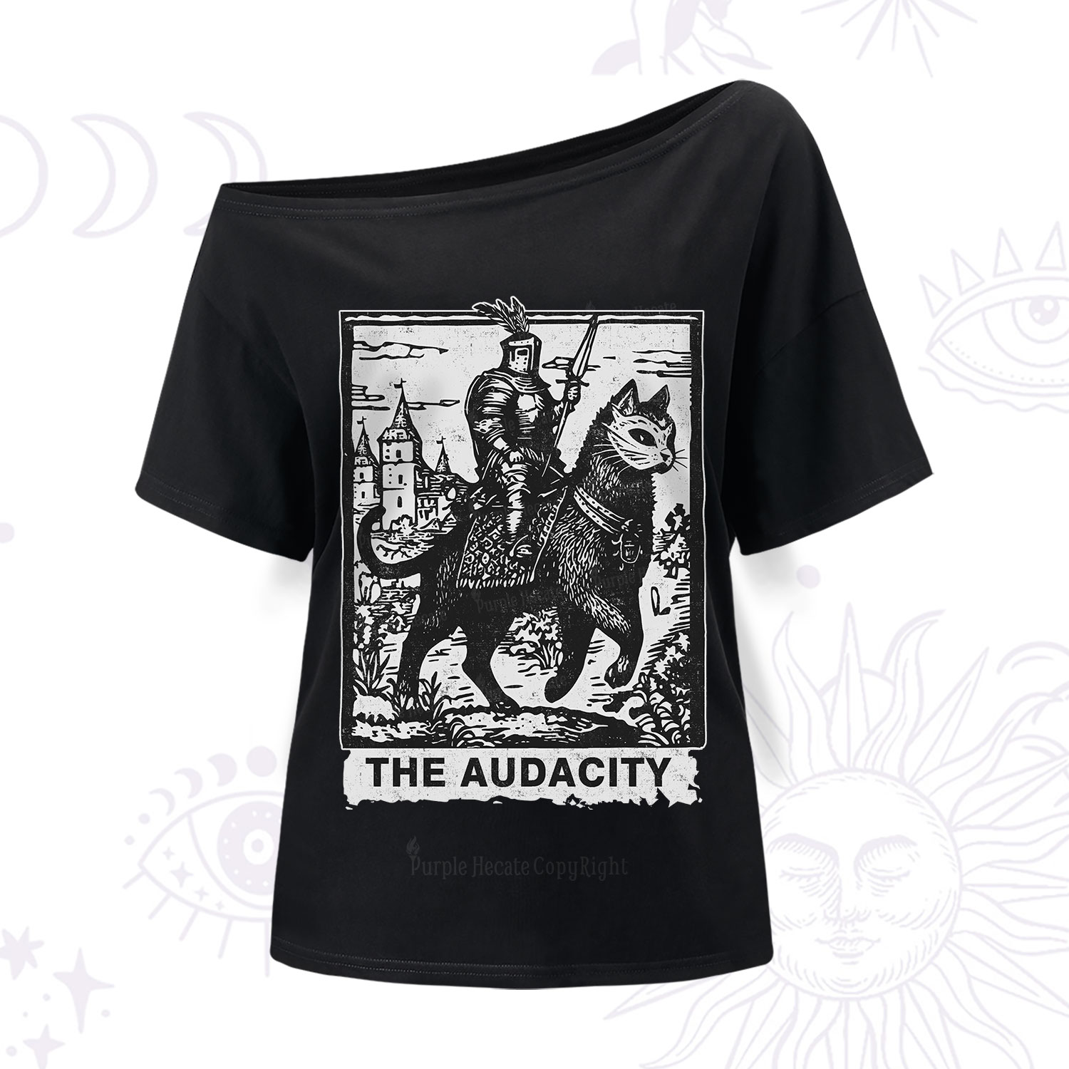 Purplehecate The Audacity Knight Cat One Shoulder T-Shirt