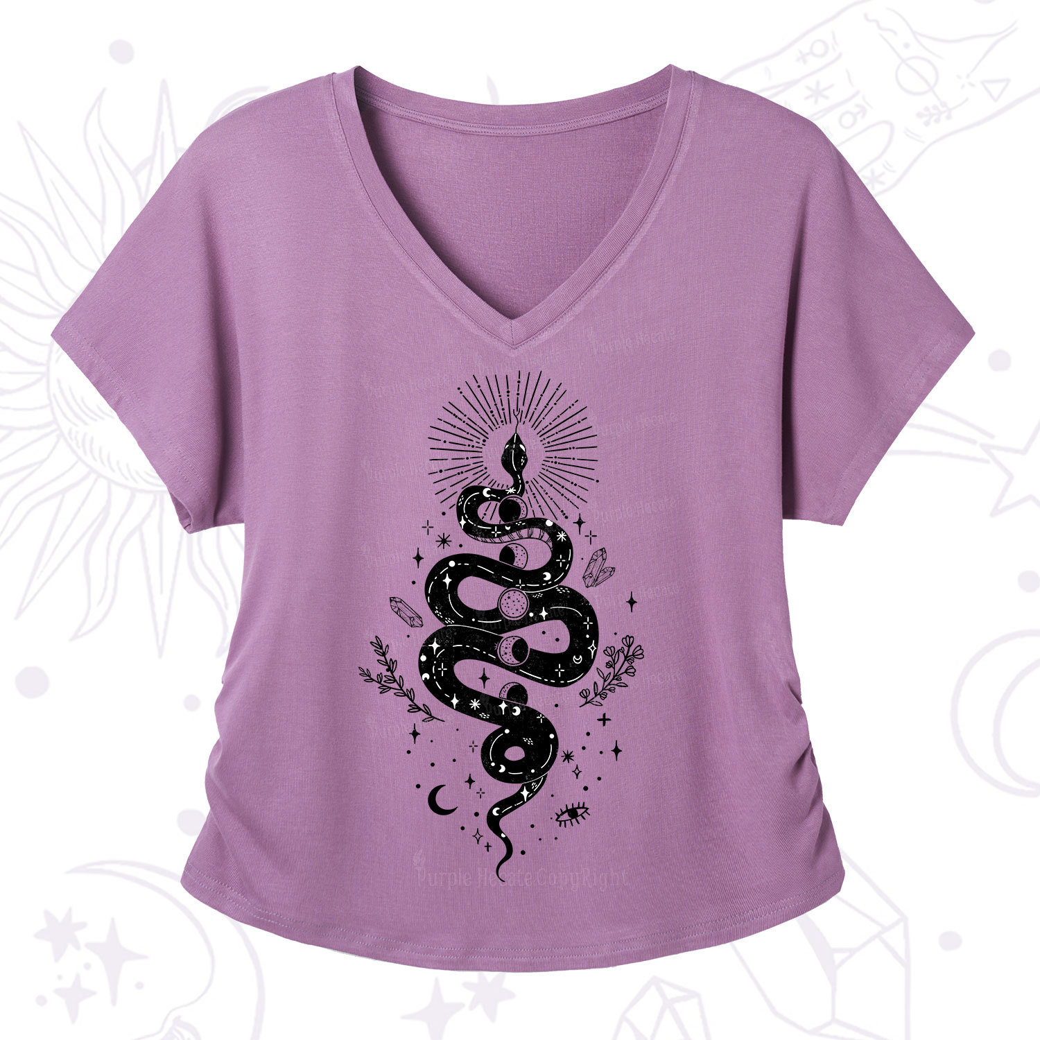Purplehecate Mystical Moon Phases Snake V-Neck T-Shirt