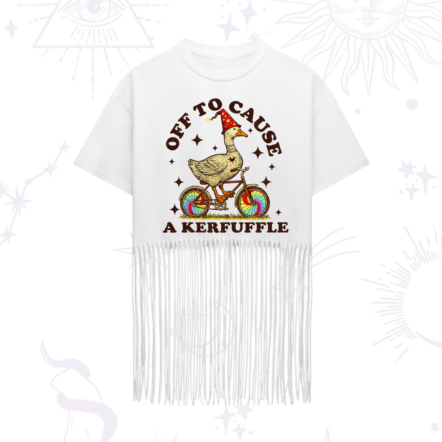 Purplehecate Off to Cause a Kerfuffle Goose Fringe Hem T-Shirt