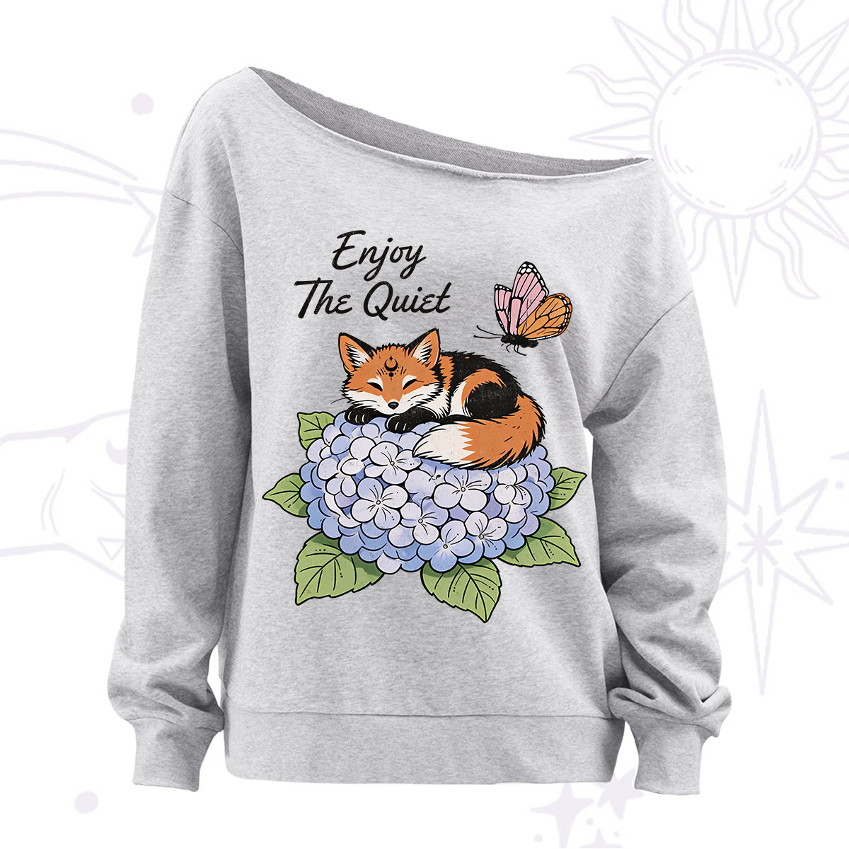 Purplehecate Enjoy The Quiet Fox Off The Shoulder Sweatshirt