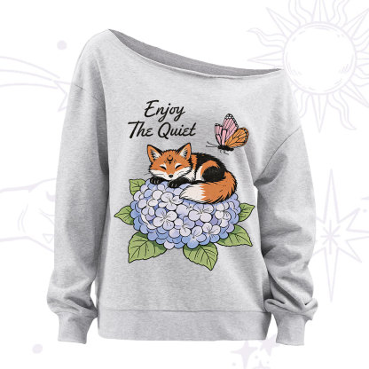 Purplehecate Enjoy The Quiet Fox Off The Shoulder Sweatshirt