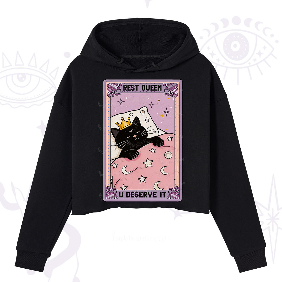 Purplehecate The Rest Queen Cat Tarot Crop Hoodie