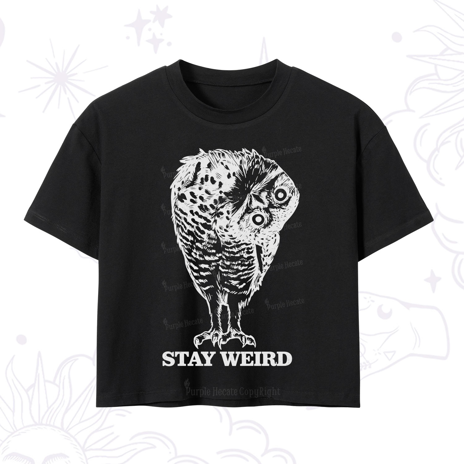 Purplehecate Stay Weird Innocent Owl Crop T-Shirt