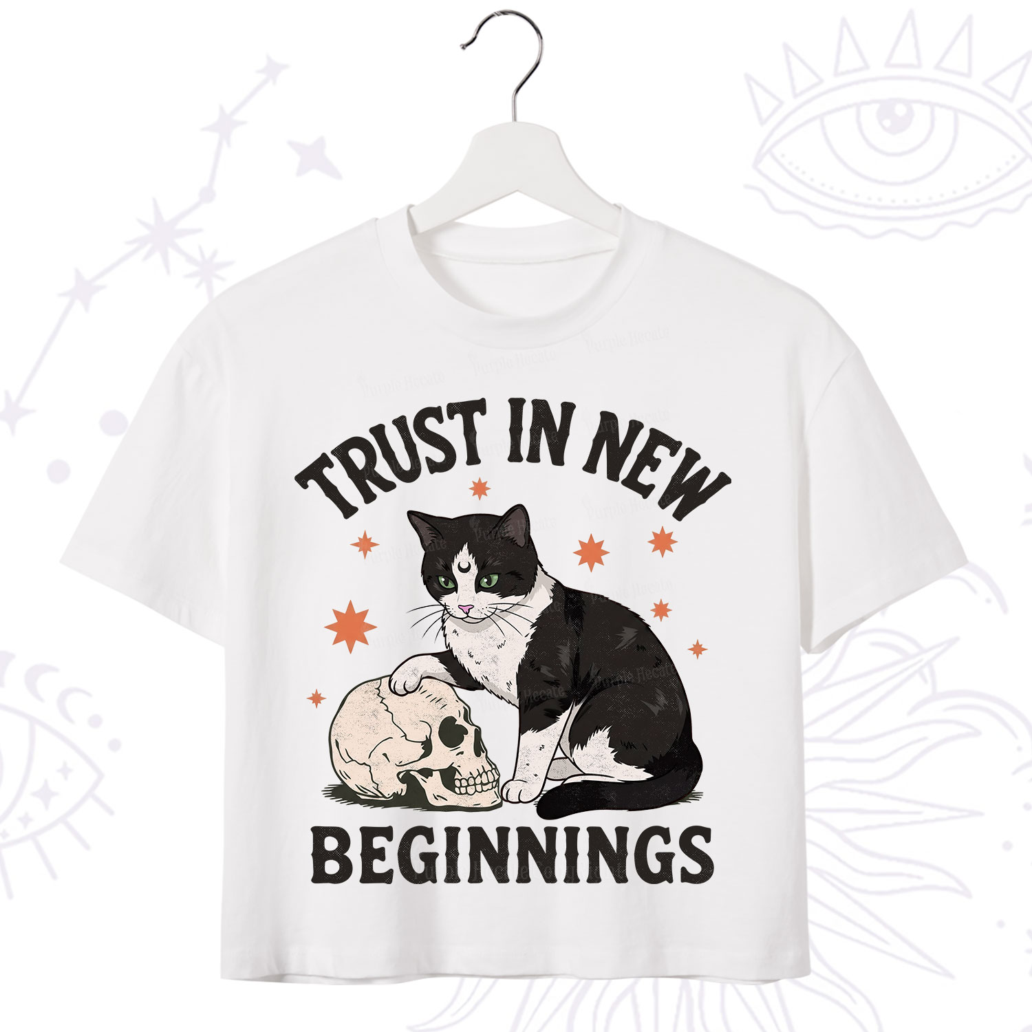 Purplehecate Trust In New Beginnings Cat Crop T-Shirt
