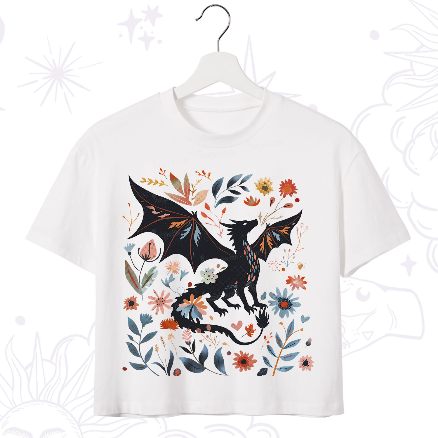 Purplehecate Vintage Fantasy Wyvern Bookish Crop T-Shirt