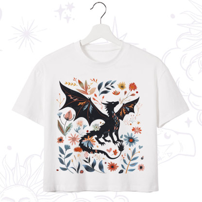 Purplehecate Vintage Fantasy Wyvern Bookish Crop T-Shirt