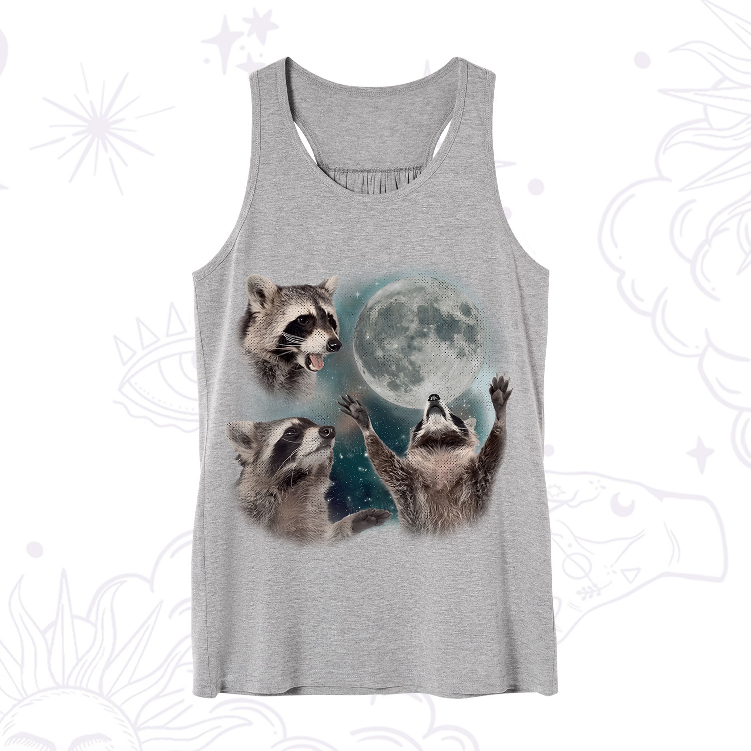 Purplehecate Three Raccoons Retro Graphic Tank