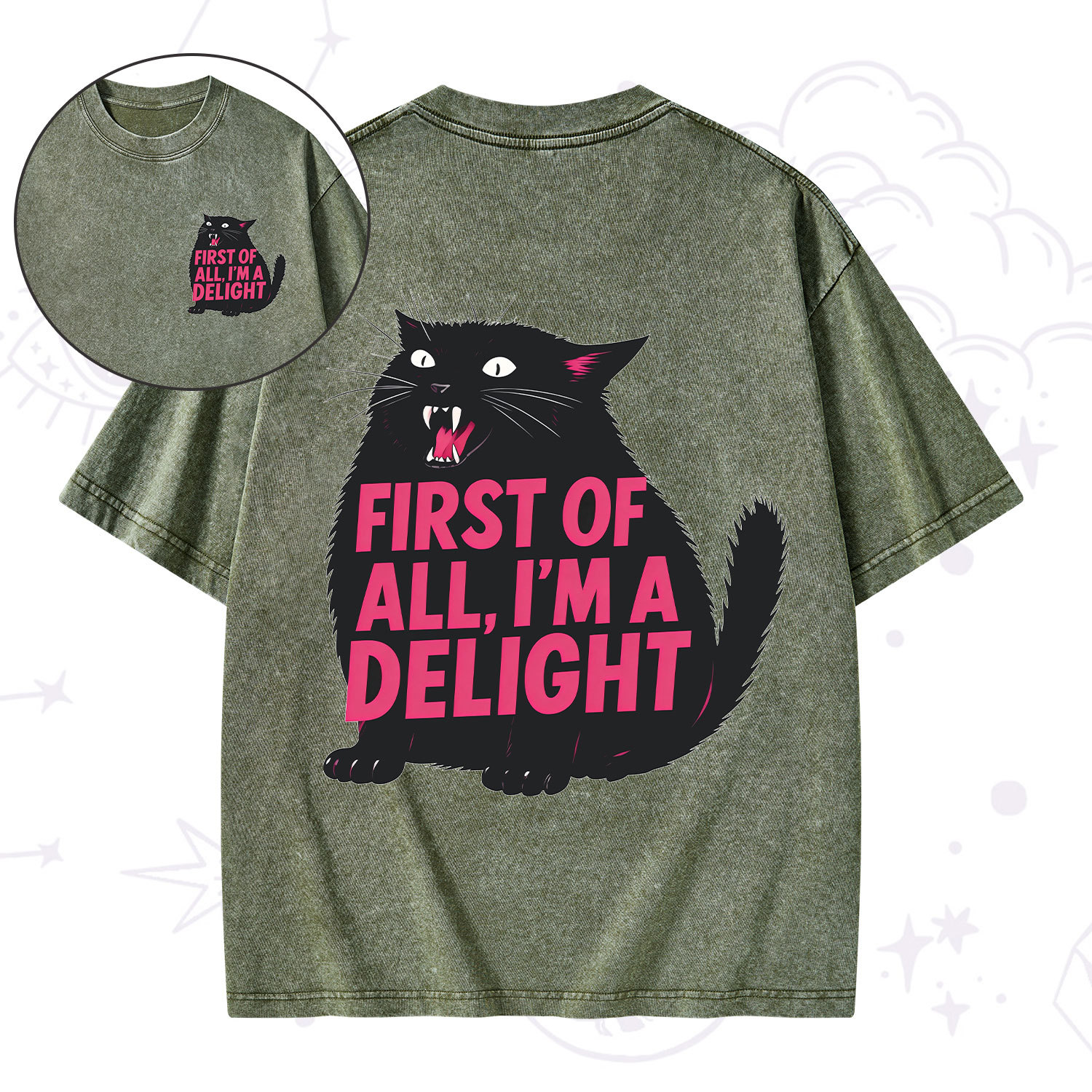 Purplehecate First Of All I'm A Delight Cat Washed T-Shirt