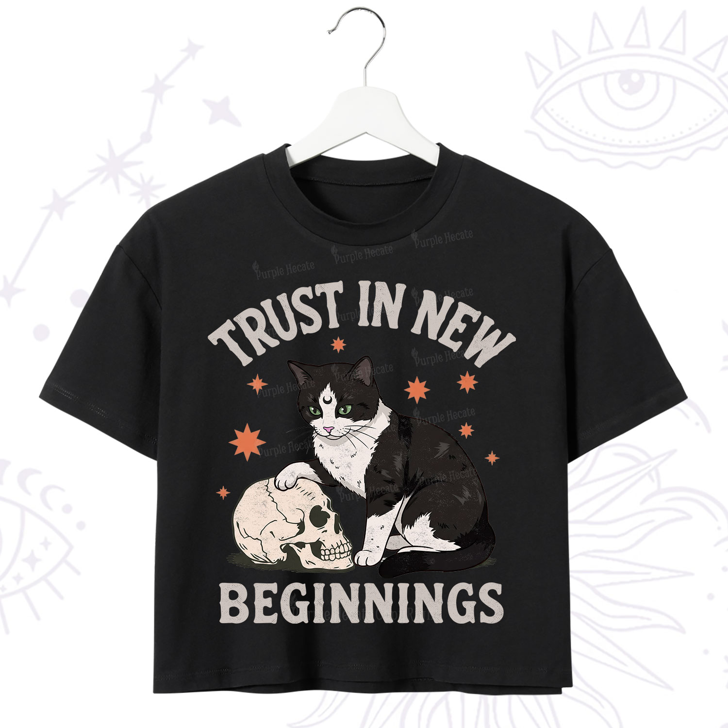 Purplehecate Trust In New Beginnings Cat Crop T-Shirt