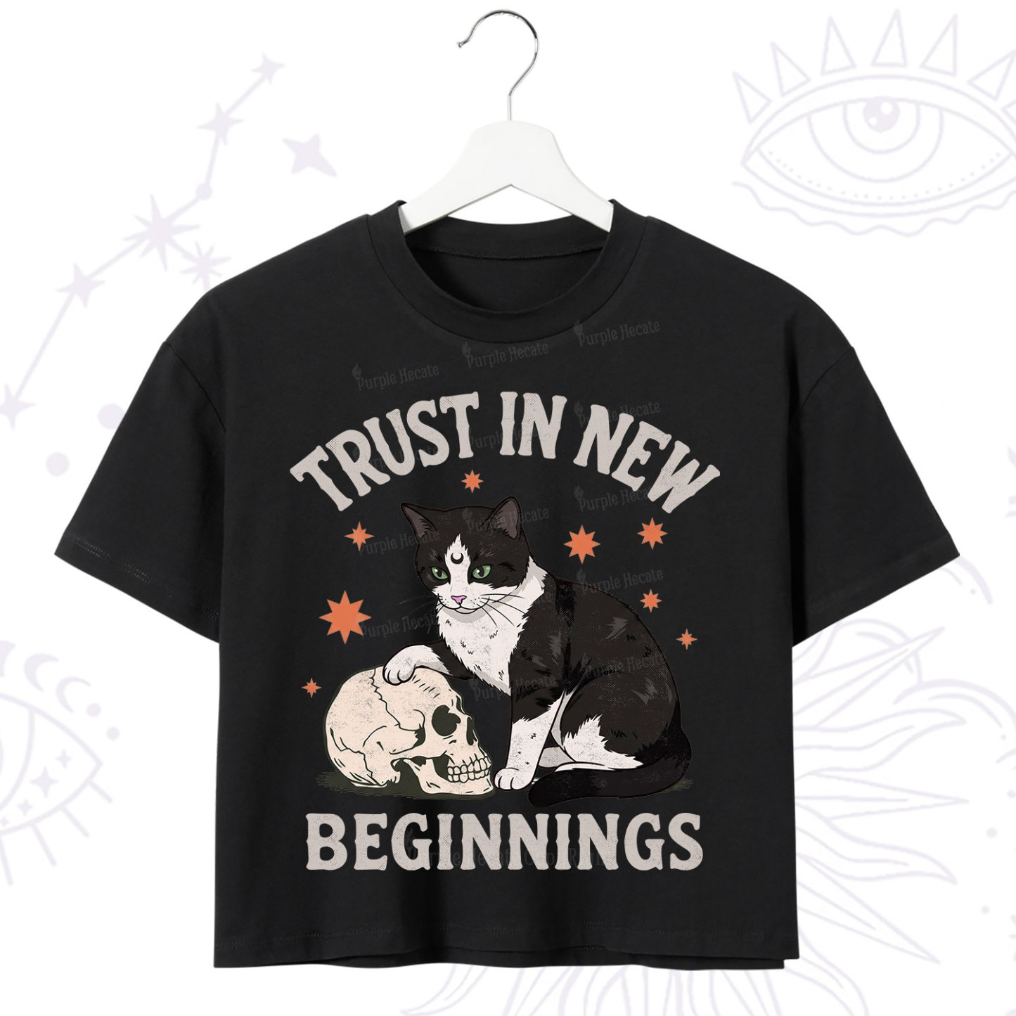 Purplehecate Trust In New Beginnings Cat Crop T-Shirt